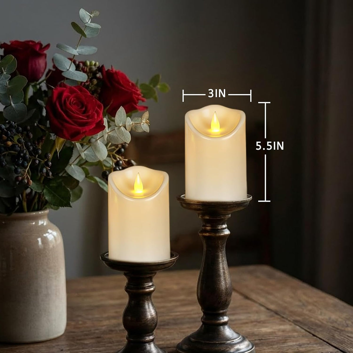 Bulk Set of 12 Outdoor Flameless Candles, Patented 3D Dual-LED Resin Pillars with 2 Remotes, Pure White Waterproof