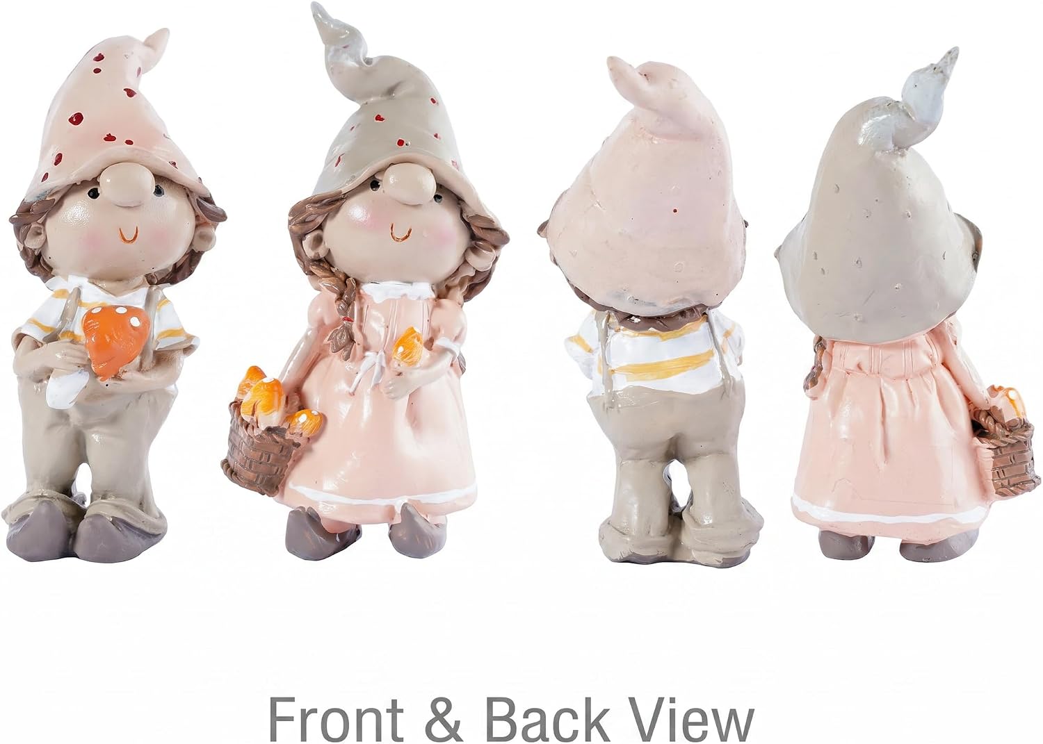 2-Piece Fairy Garden Accessories Outdoor Boy and Girl Mushroom Figurines Resin Small Garden Statues