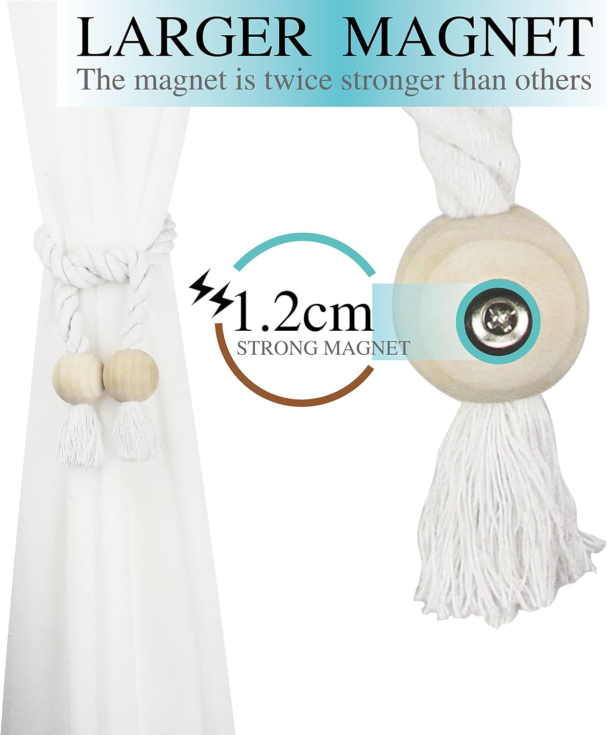 Magnetic Curtain Tiebacks Decorative Tie Back Drapes Holdbacks Nieffeiy | 6 Pack White Cotton Hand Woven Rope Curtain