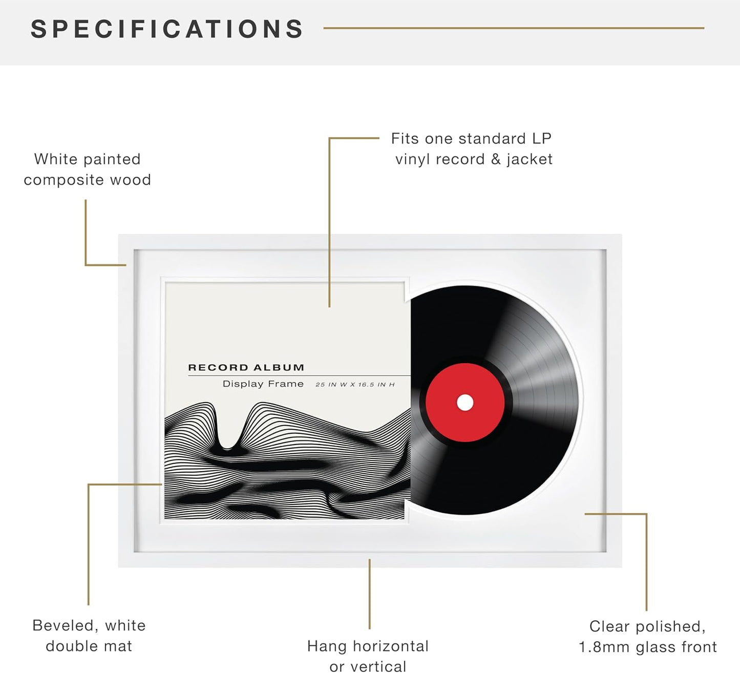 MCS Double Matted Record Album Frame, 16.5x25, White | Double Matted Frame Displays Vinyl LP Record And Jacket For