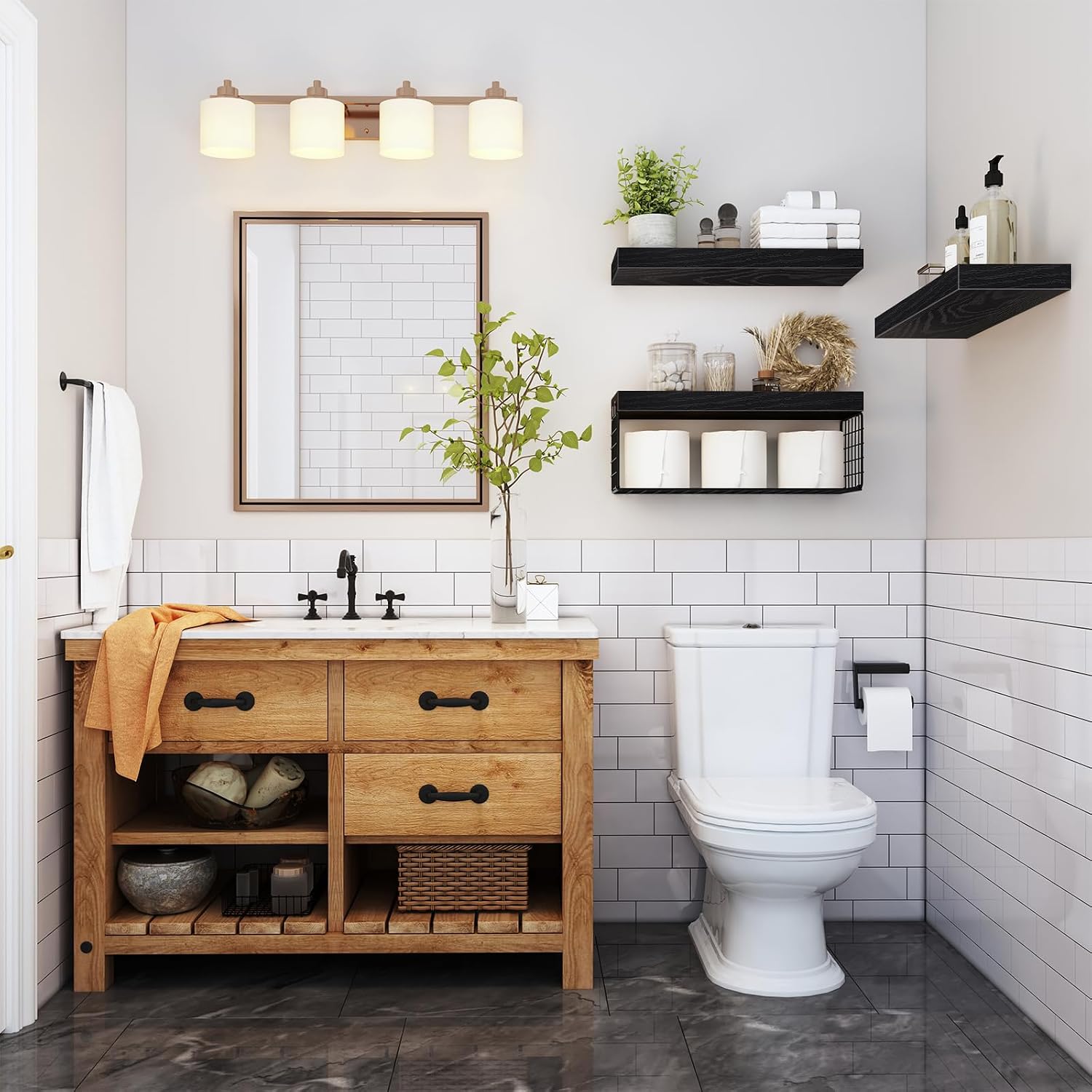 QEEIG Bathroom Shelves Over Toilet - Wall Mounted Floating Shelves Toilet Paper Storage Small Farmhouse Decor Shelf 16