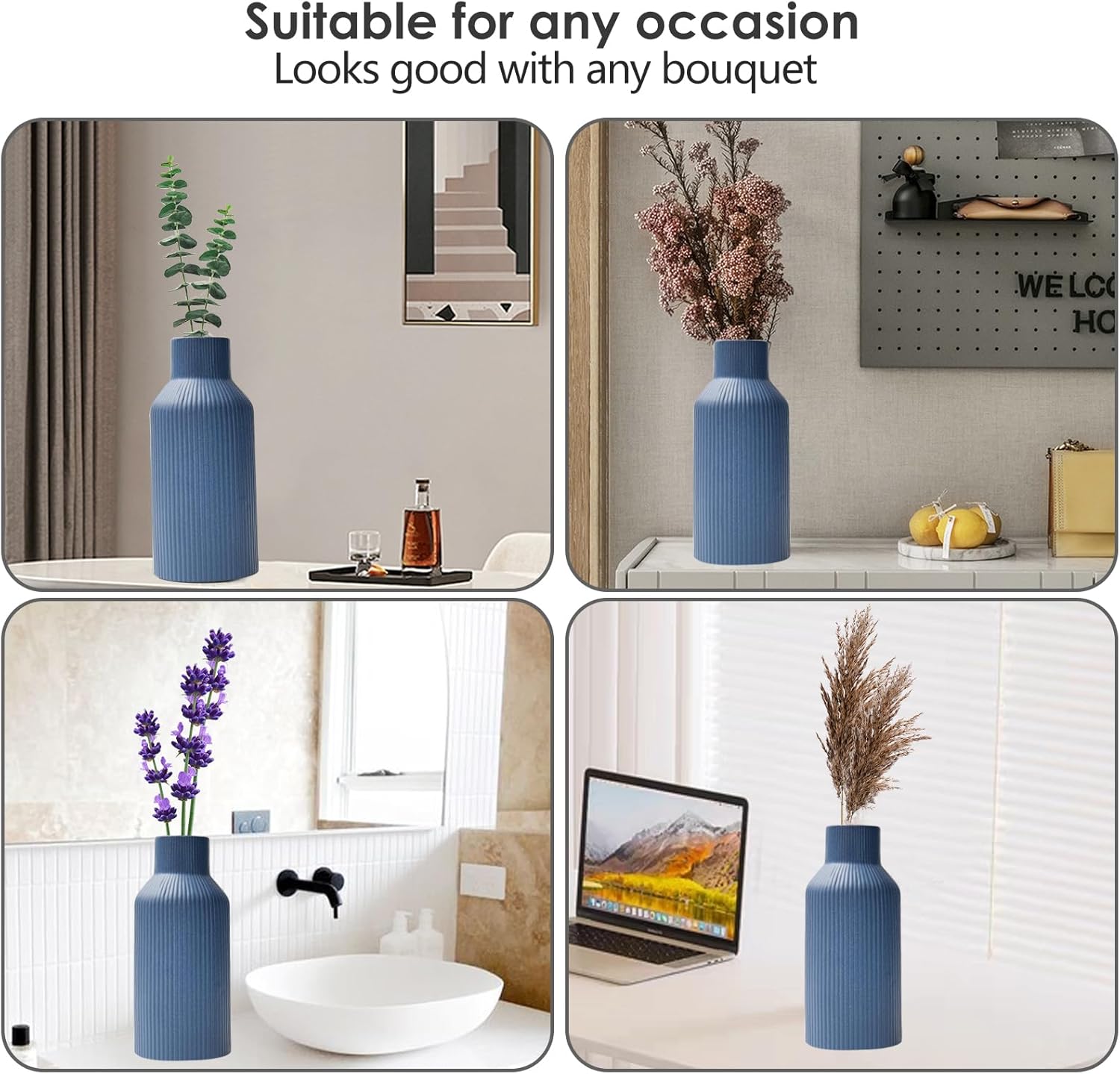 Bohemian Ceramic Vase / Blue / 8in
