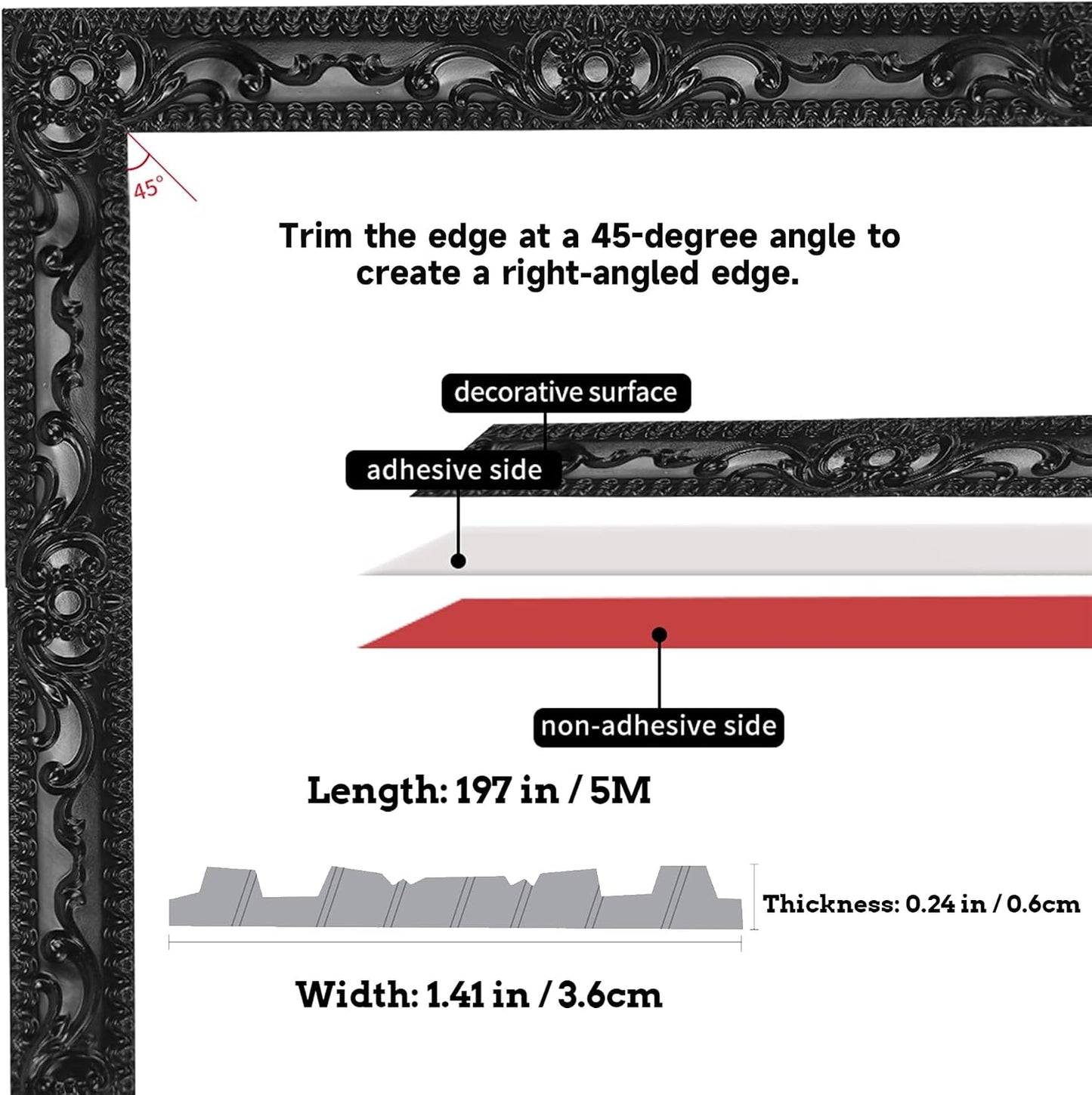 Self Adhesive Peel and Stick Molding Ceiling Molding / Black