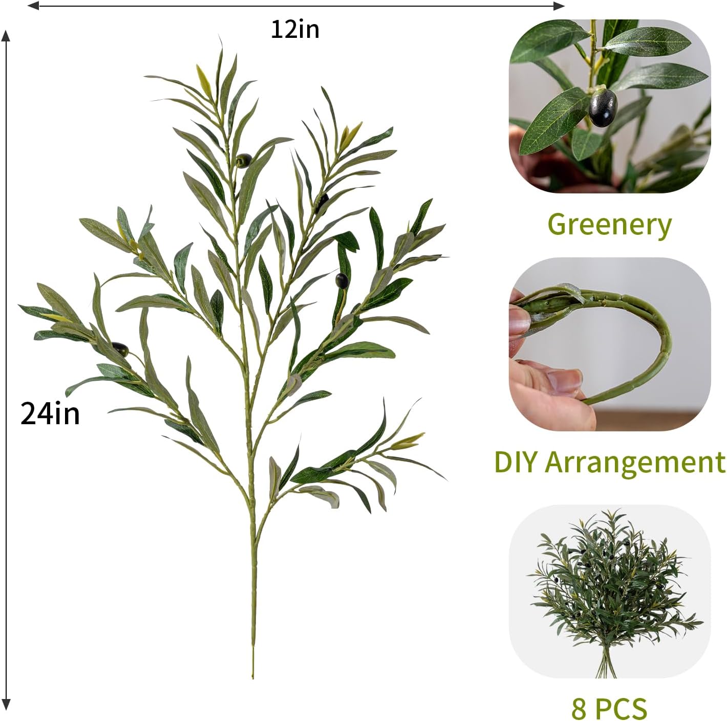 24" Artificial Olive Branches / Silk / Middle / Set of 8