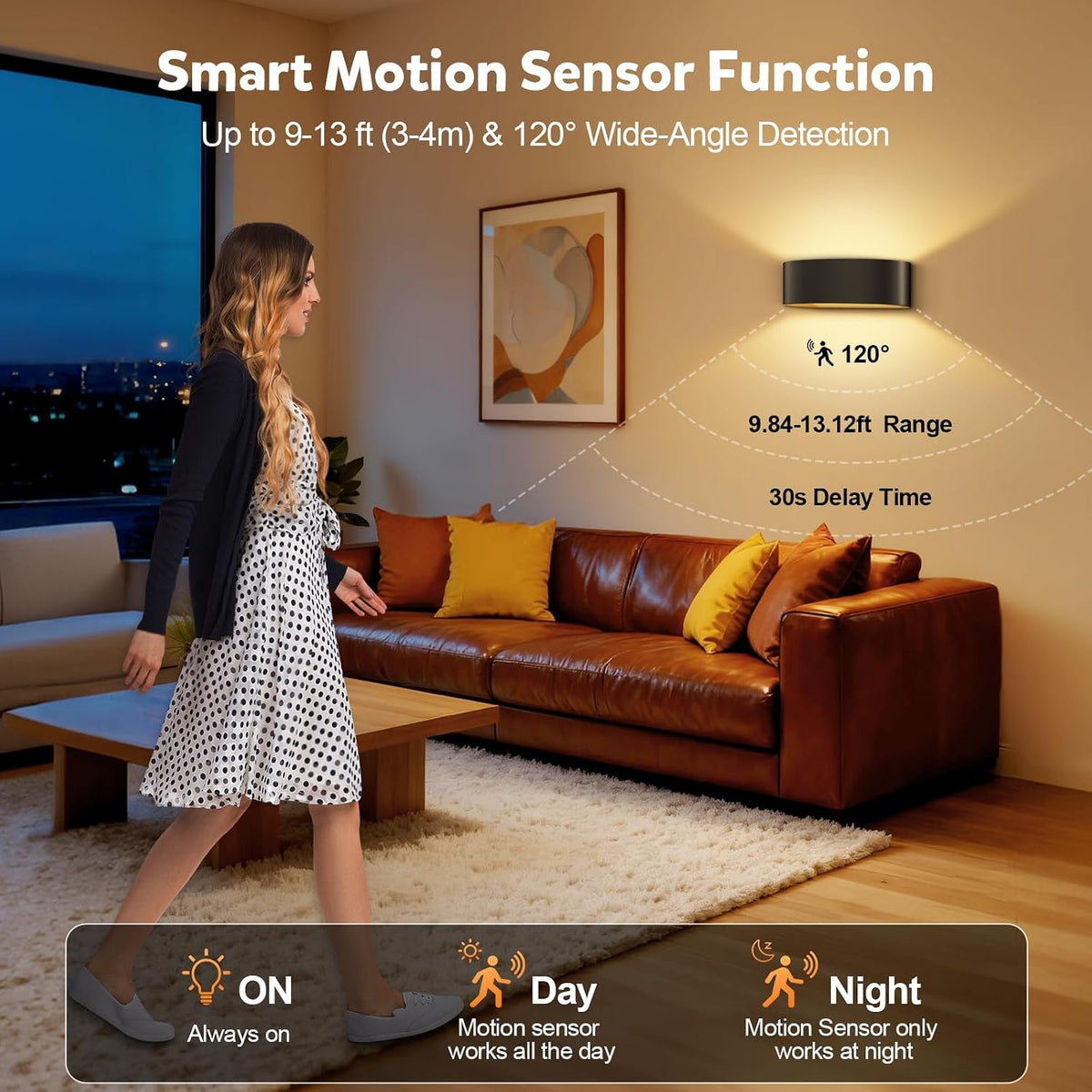 Motion Sensor Wall Sconces Set of 4, Rechargeable 5000mAh Battery Operated Wall Light with Remote Control, 15 RGB and 3