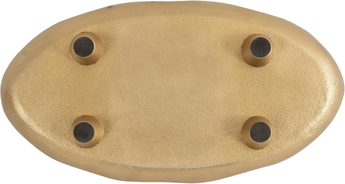 Alessia Modern Decorative Scalloped Oval Footed Metal Tray / Gold / 14 x 8