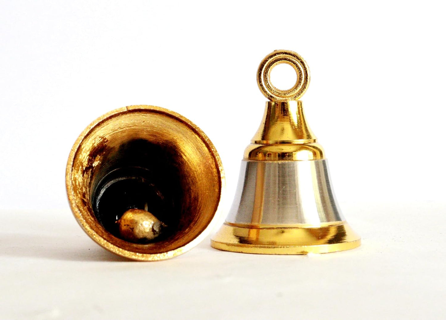 Solid Brass Pooja Bells with J Hook Home Decor Christmas Bell Wall Hanging Jingle Bells Ornaments New (24, Golden &