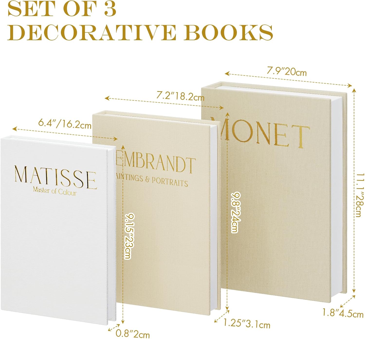 Decorative Books / Stack Fake Books for Decoration / Beige-light Beige-off-white / Set of 3