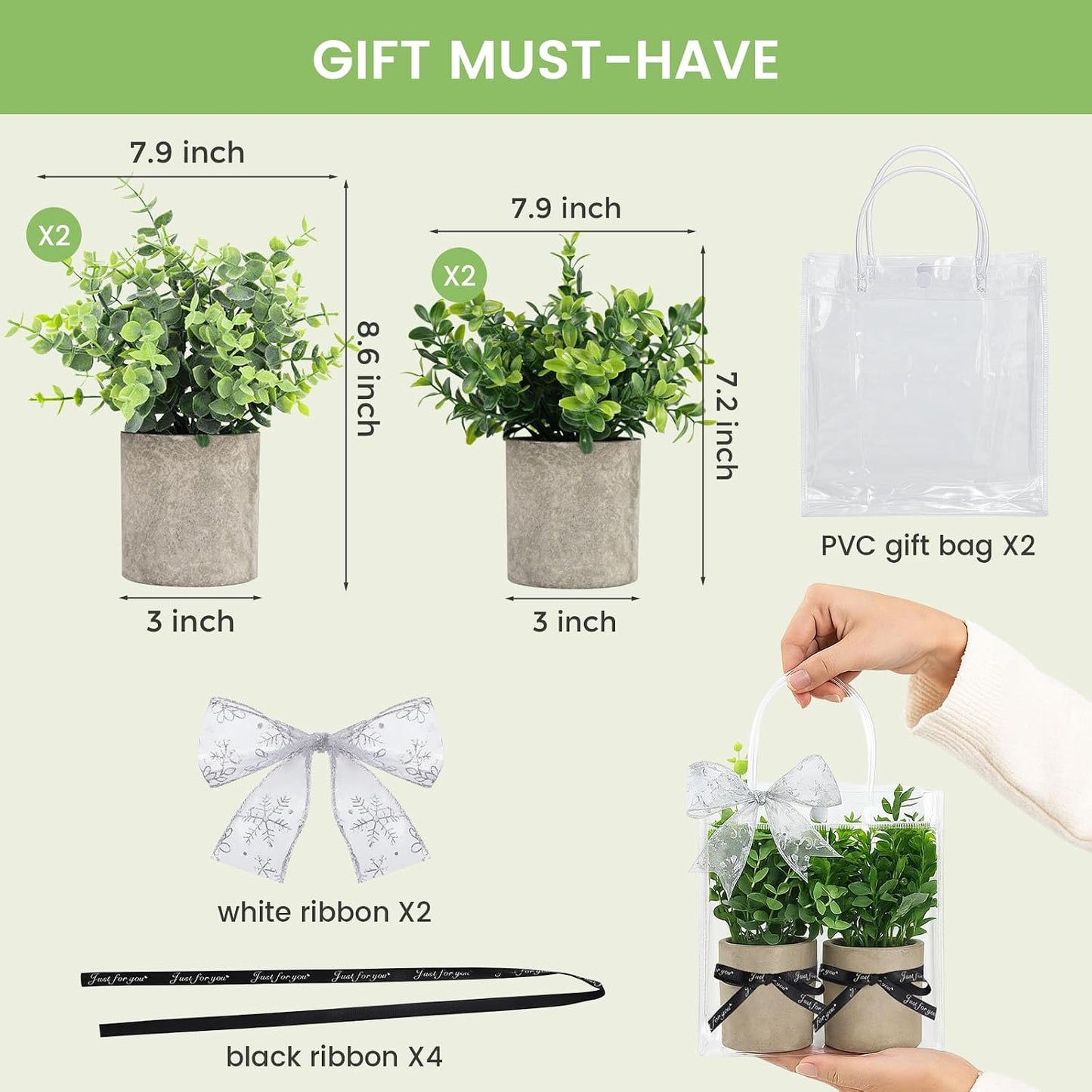 Mini Potted Fake Plants Artificial Plastic Eucalyptus Plants Topiaries / Green / Set of 4