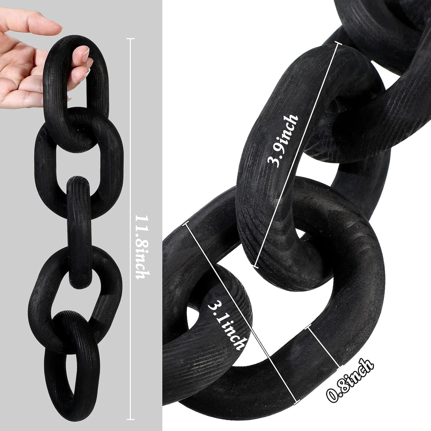Decorative Wood Chain Link Decor Rustic 5 Link Wooden Chain Ornament Farmhouse / Black / 13.78 Inch