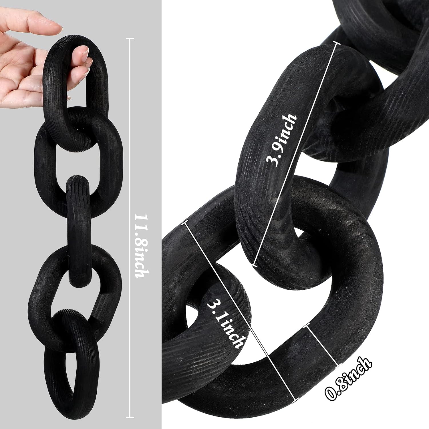 Decorative Wood Chain Link Decor Rustic 5 Link Wooden Chain Ornament Farmhouse / Black / 13.78 Inch
