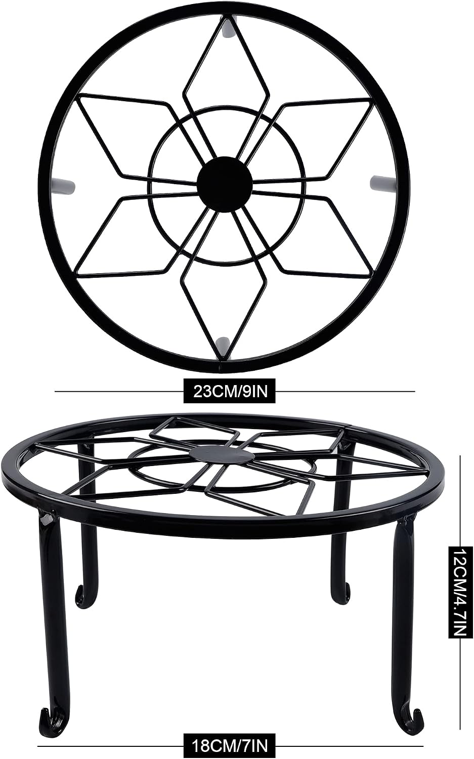 yosager 4 Pack Metal Plant Stands for Flower Pot, Heavy Duty Black Iron Potted Stand Holder, Indoor Outdoor Rustproof