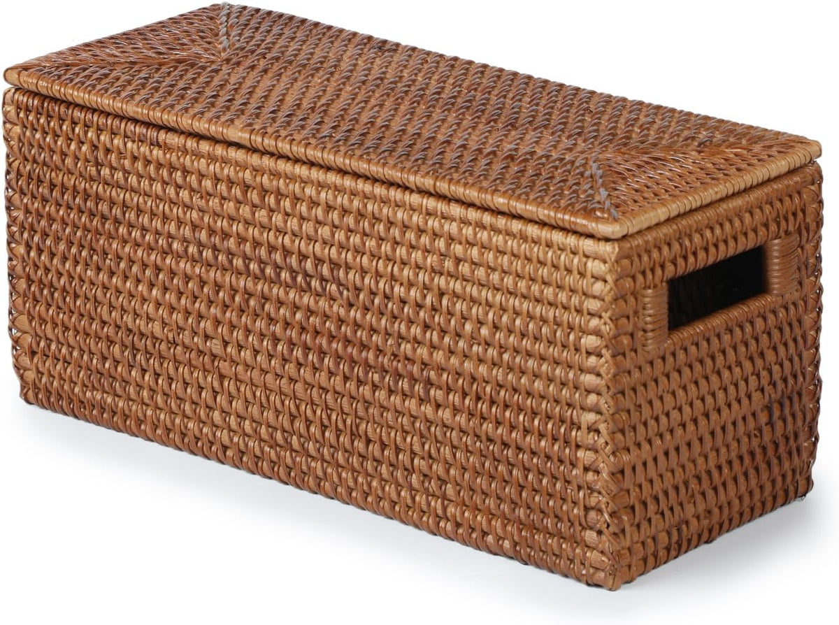 YANGQIHOME Toilet Paper Basket, Rattan Toilet Tank Basket for Bathroom, Wicker Baskets with Lid for Storage, Brown