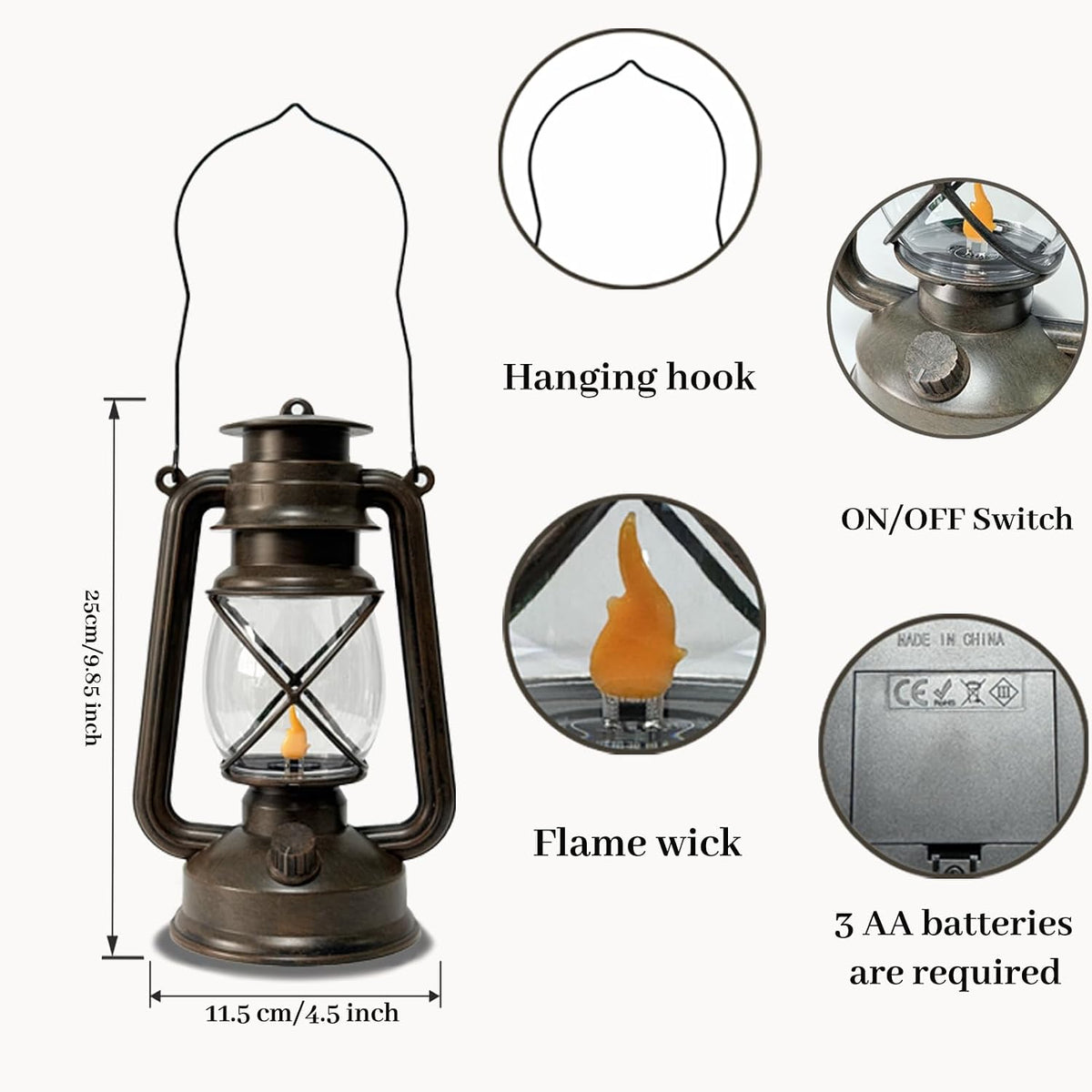 2 Pack LED Vintage Lantern Battery Powered Lanterns with Flame Wick Waterproof Camping Lamp Vintage LED Flame Lamp
