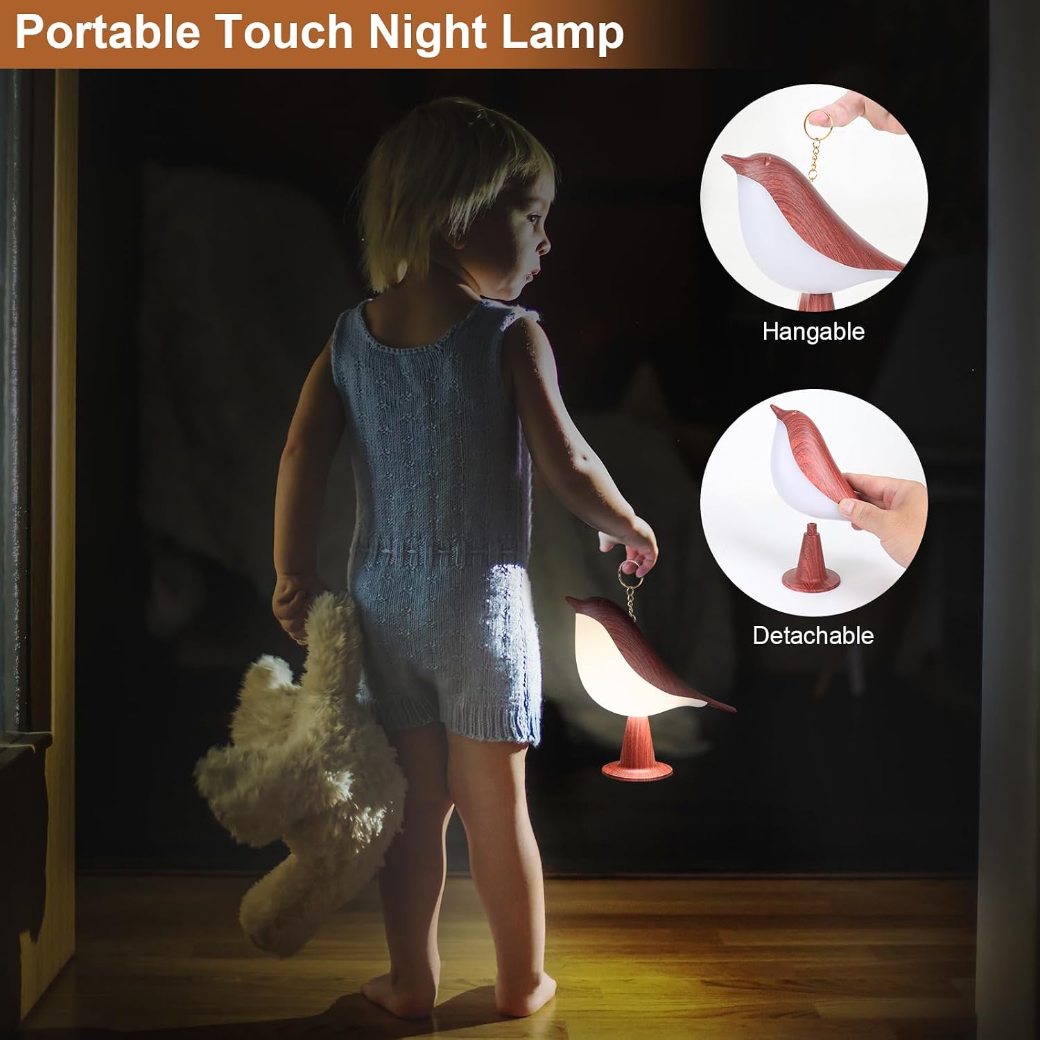 VoMii Bird Desk Lamp Set of 2, Small Table Lamp Cordless Touch Dimmable Night Light with 3 Color Temperature