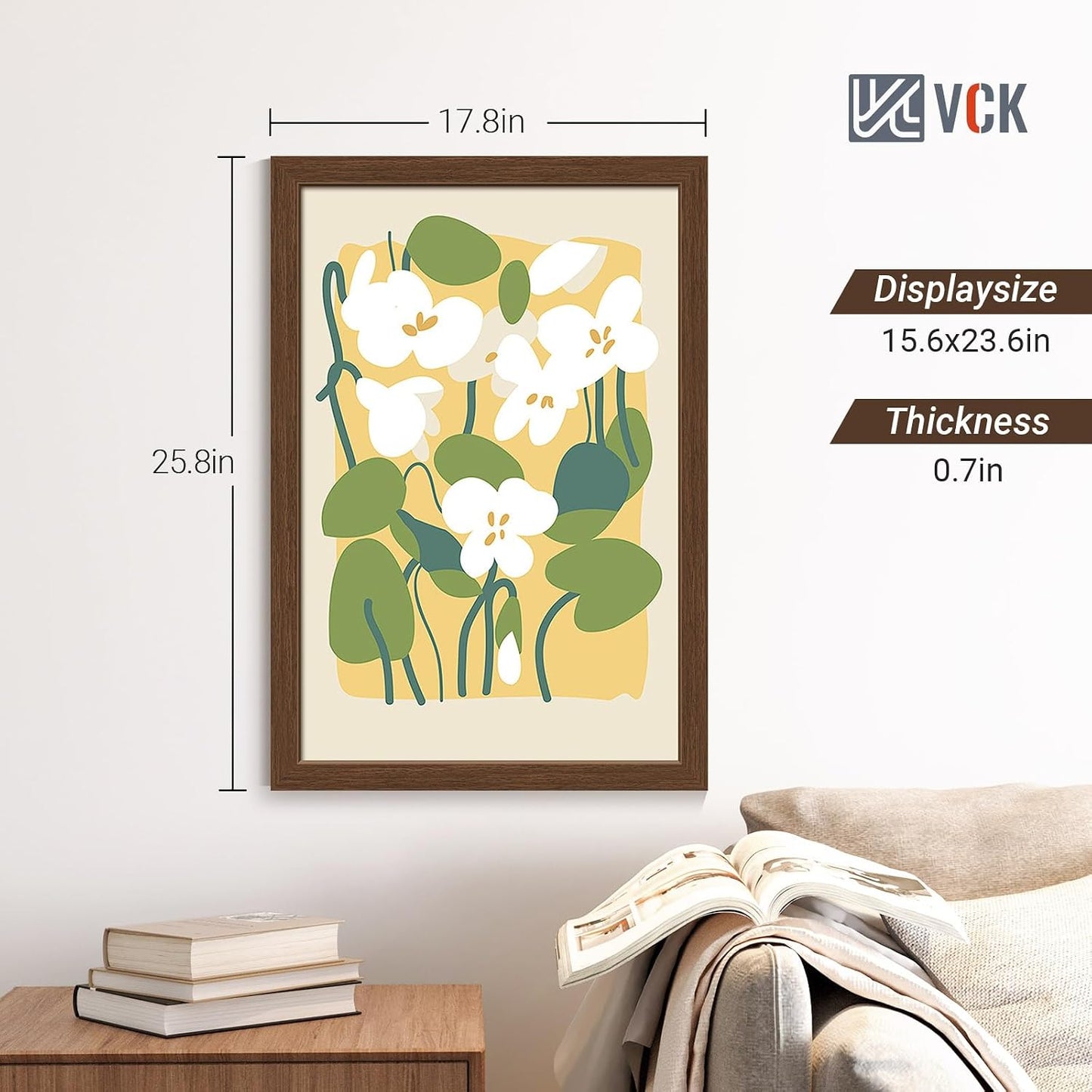 VCK 16x24 Frame Brown 4 Pack, Wide Thick Wood Border, for Poster/Prints | Exclusive Woodgrain, Wall Hanging, HD