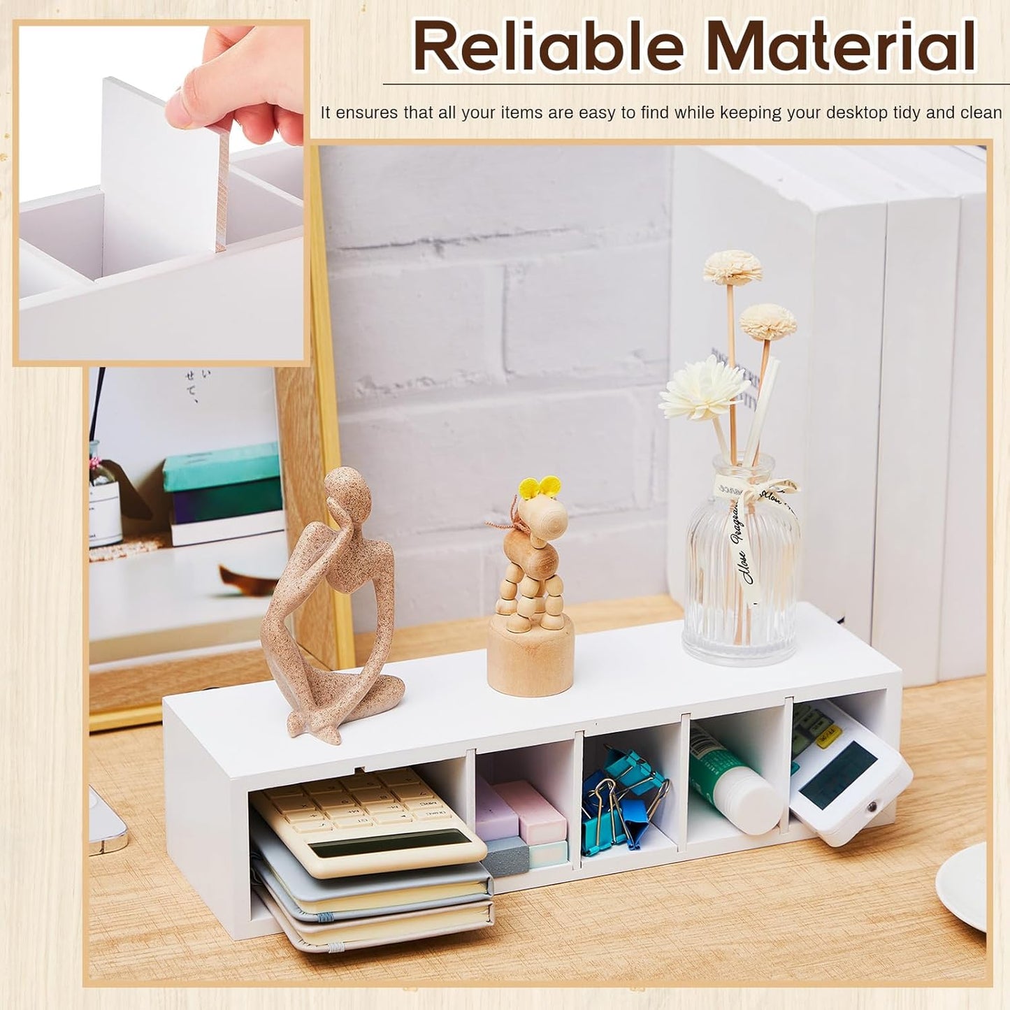 Jetec Wooden Pencil Pen Holder for Desk 6 Compartments Cosmetic Makeup Brush Stationery Office Desktop Organizers for