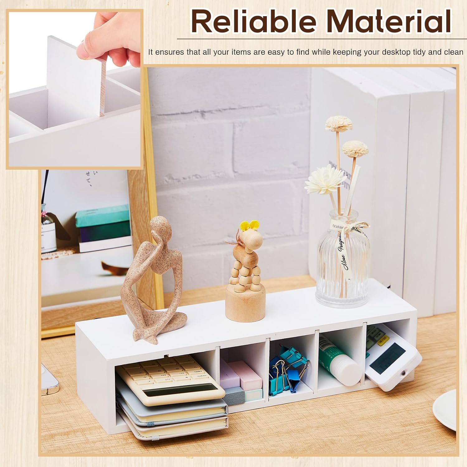 Jetec Wooden Pencil Pen Holder for Desk 6 Compartments Cosmetic Makeup Brush Stationery Office Desktop Organizers for