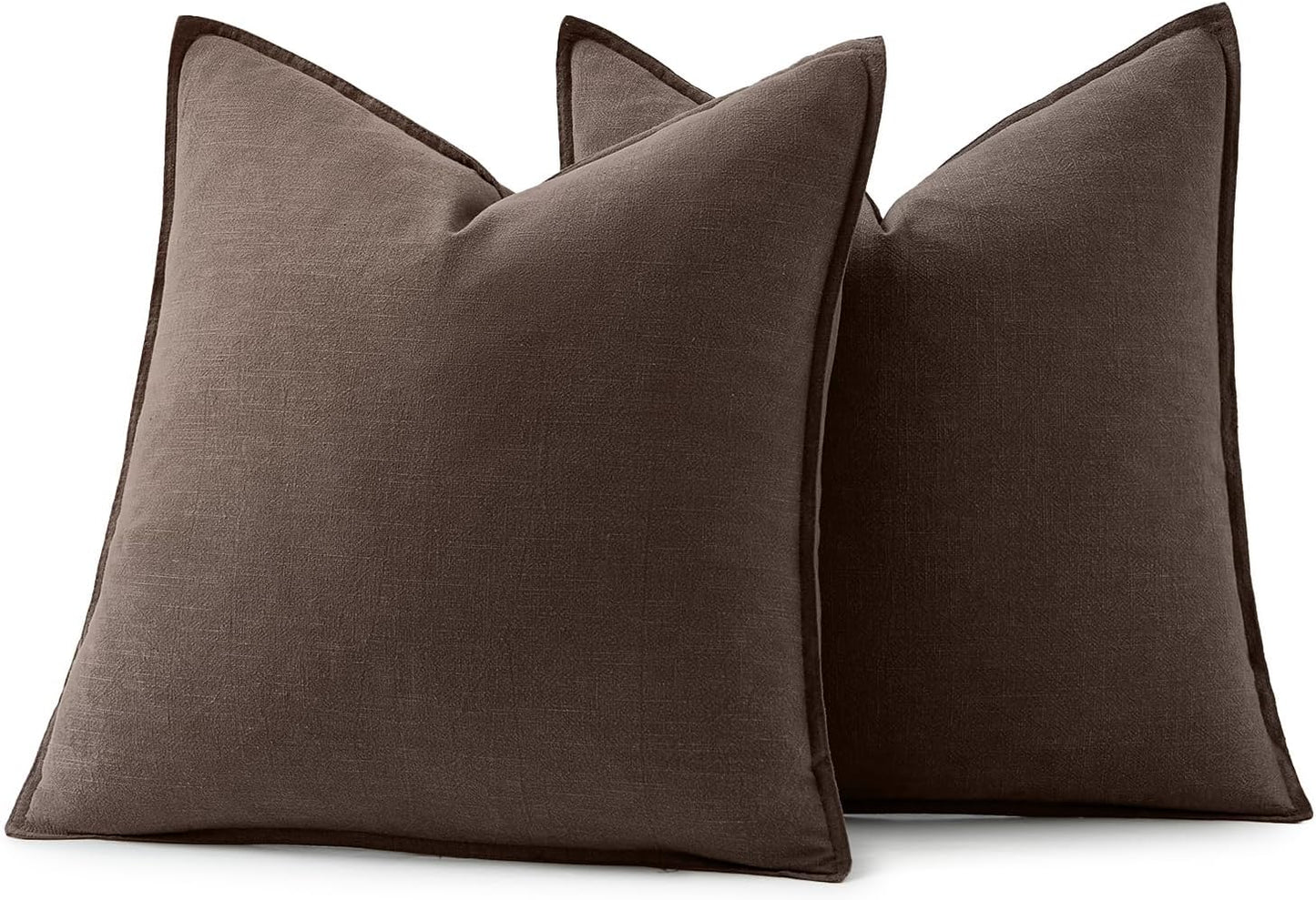 Decorative Linen Pillow Covers Boho Farmhouse Neutral Couch / 20 x 20 / Reddish Brown / Set of 2