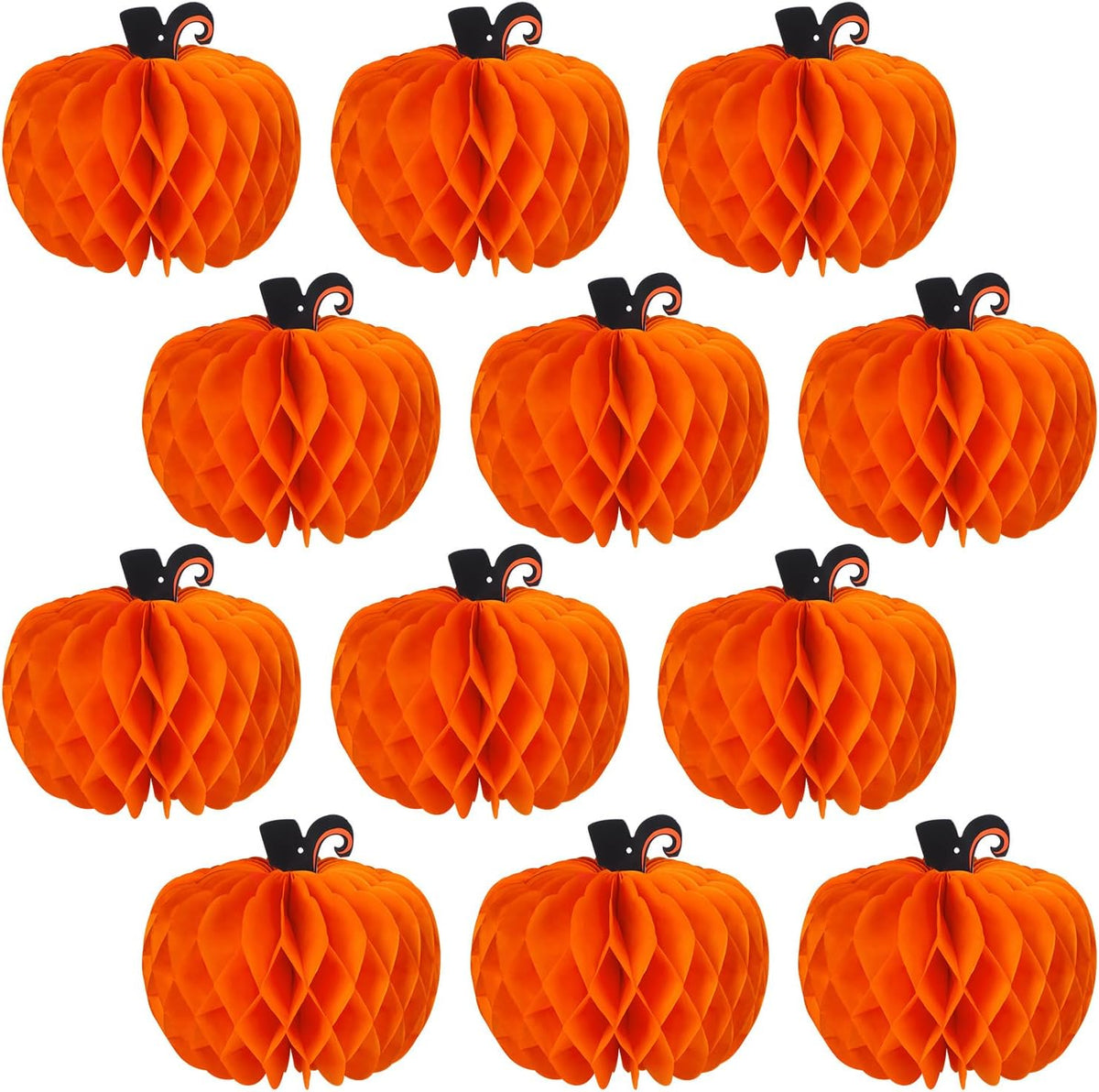 12 Pcs Fall Pumpkin Honeycomb Paper Decorations, Thanksgiving Pumpkins Table Centerpieces Hanging Pumpkin Honeycomb Tissue Balls for Halloween Thanksgiving Harvest Party Decor