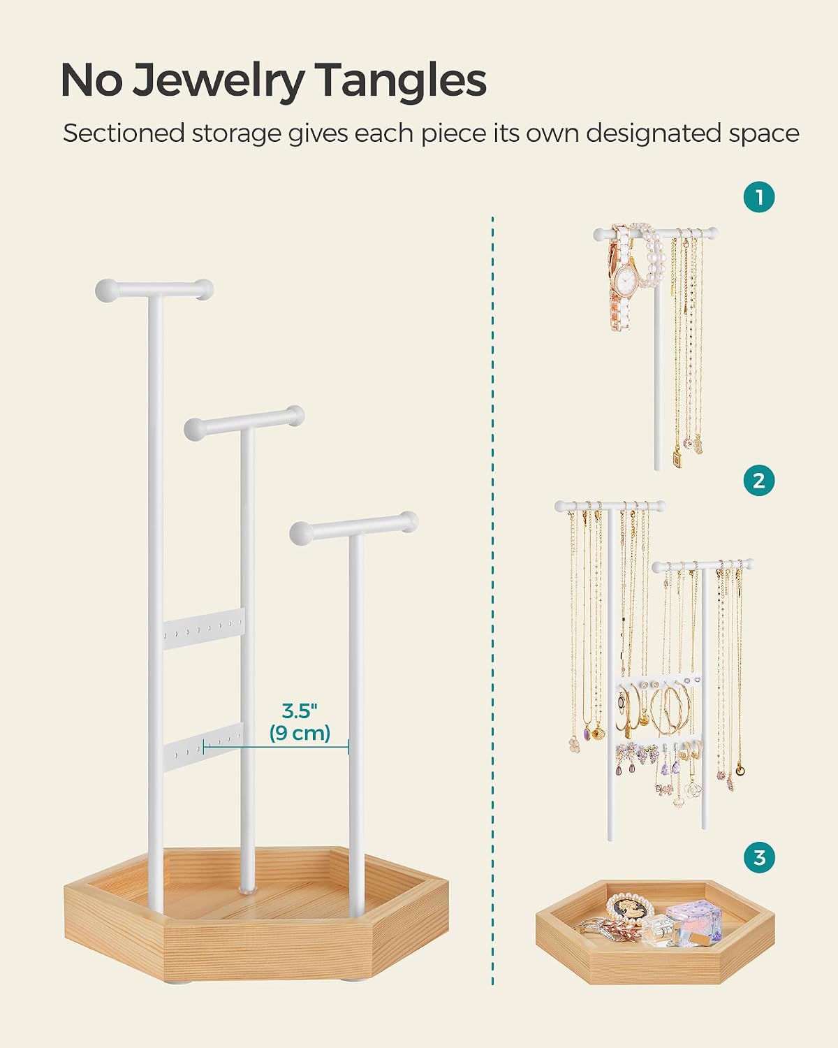 Metal Frame / Jewelry Holder / Matte White + Natural Beige