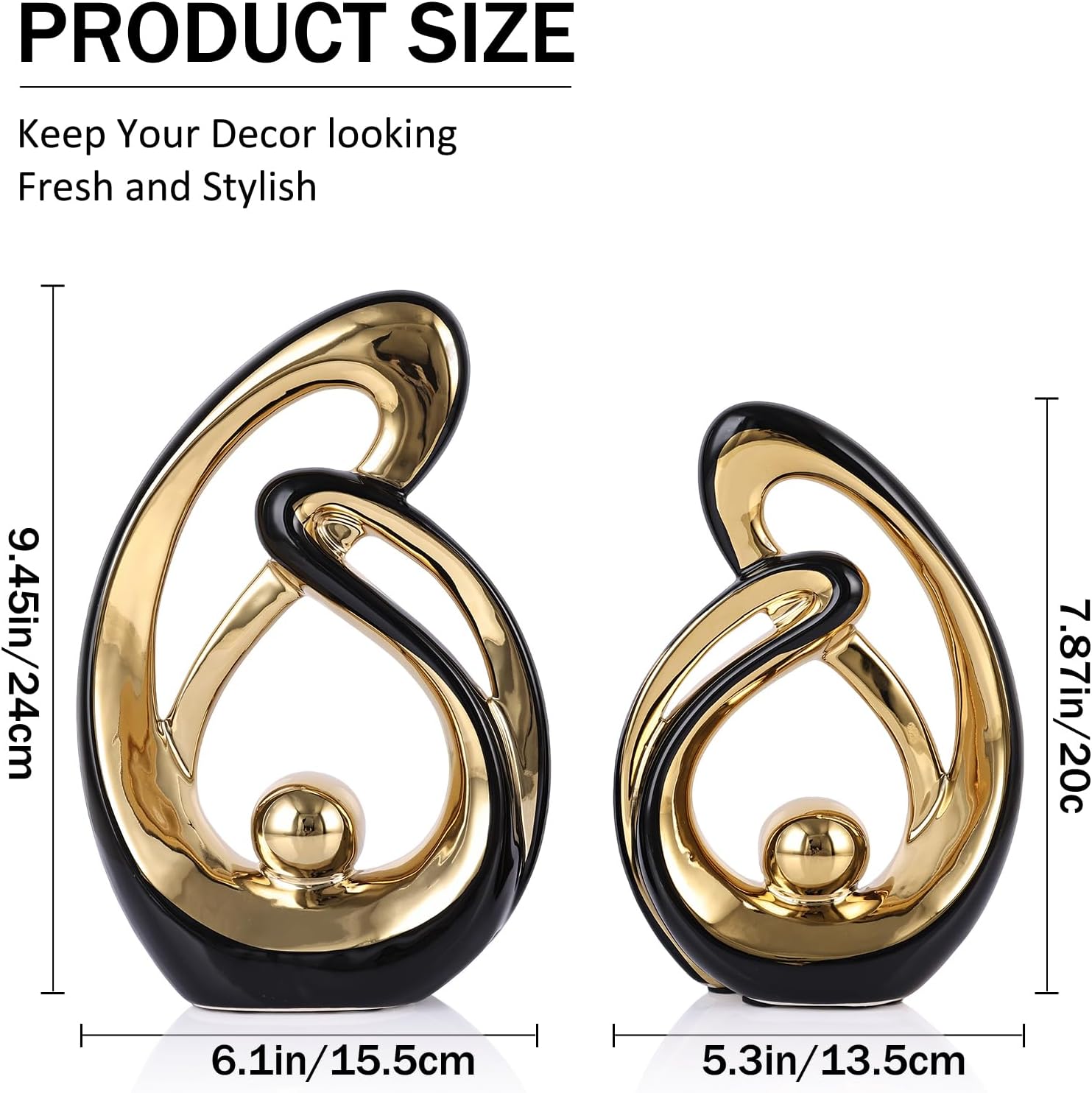 Abstract Ceramic Statue / Black Gold / Small / Set of 2