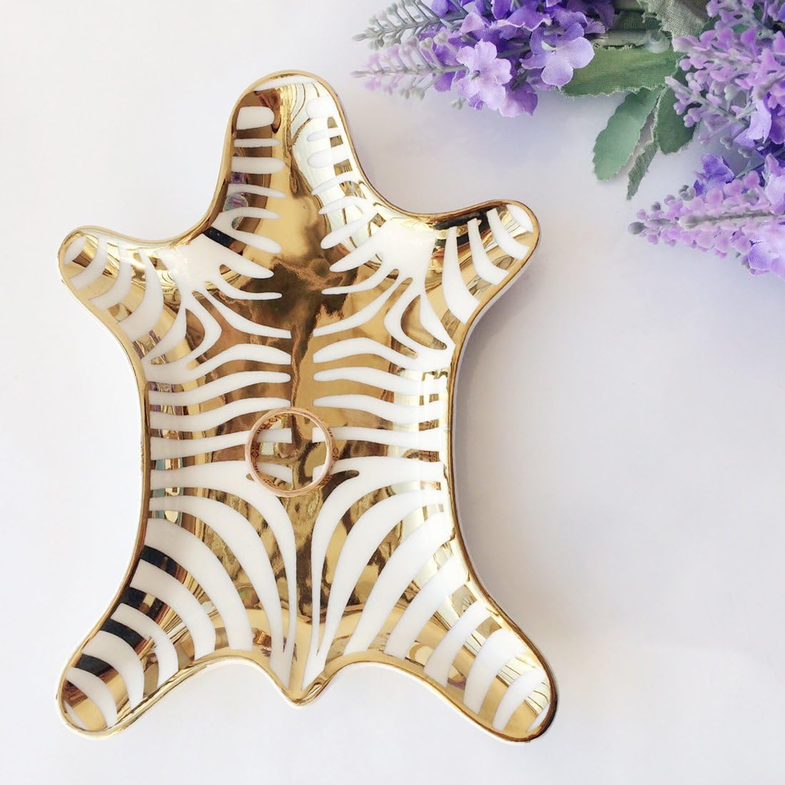 Zebra Stripe Jewelry Tray Ceramic Dishes Plate Gilded 5.9 / Gold