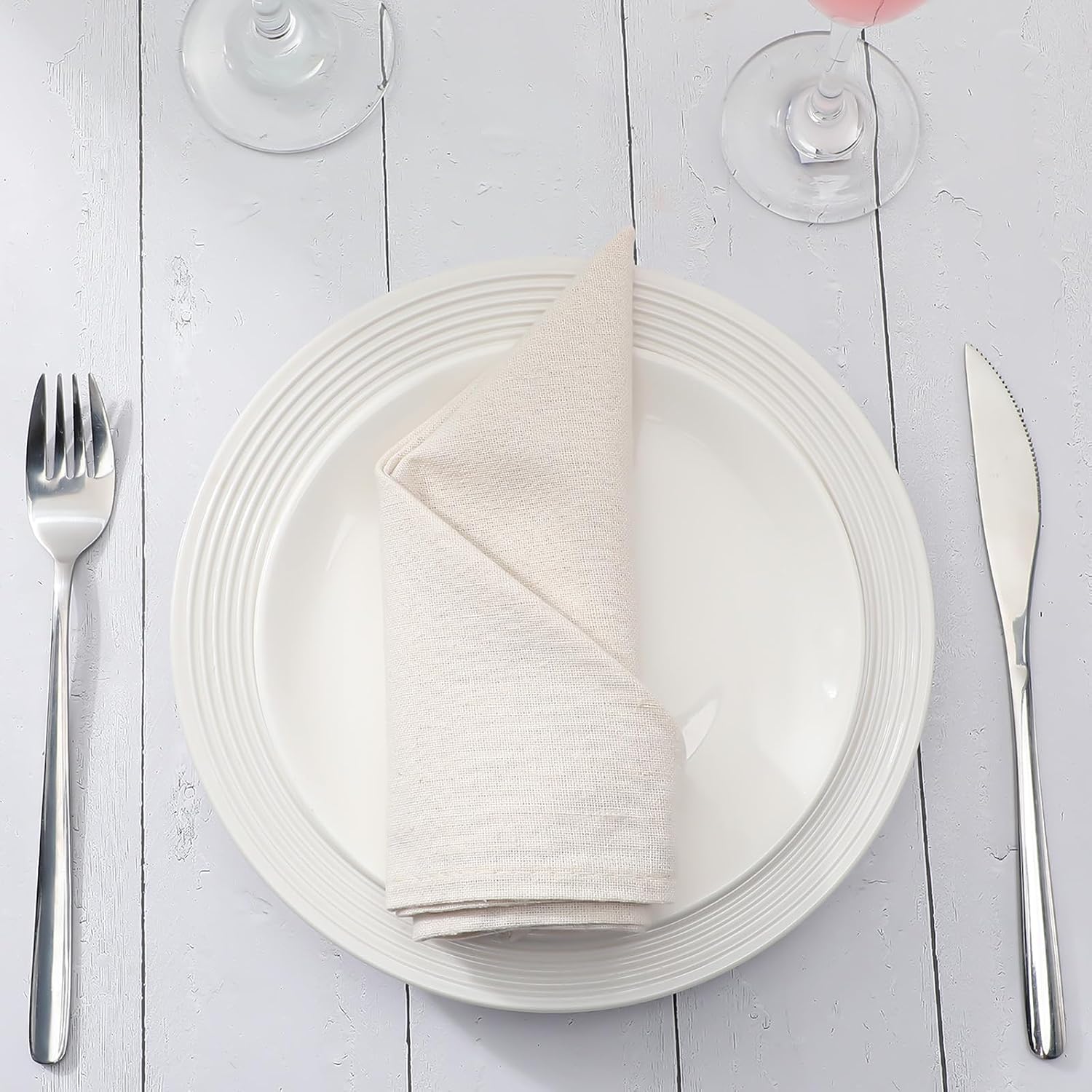 Mixweer Set of 40 Beige Cloth Linen Napkins Bulk Reusable Cotton Dinner Napkin 16 x 16 Inch Washable Pastel Soft Table