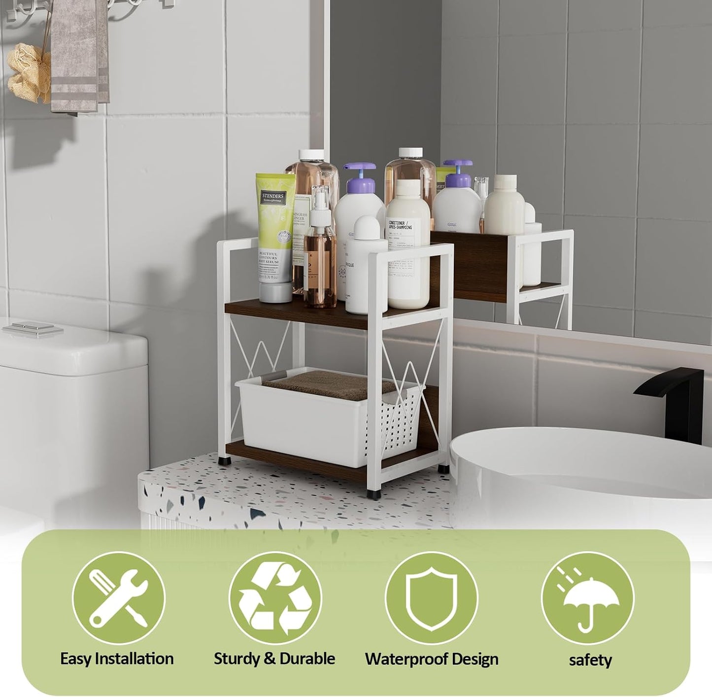 Aduanbang Coffee Bar Accessories Organizer, 2 Tier Wooden Kitchen Counter Shelf, Coffee Organizer Station for