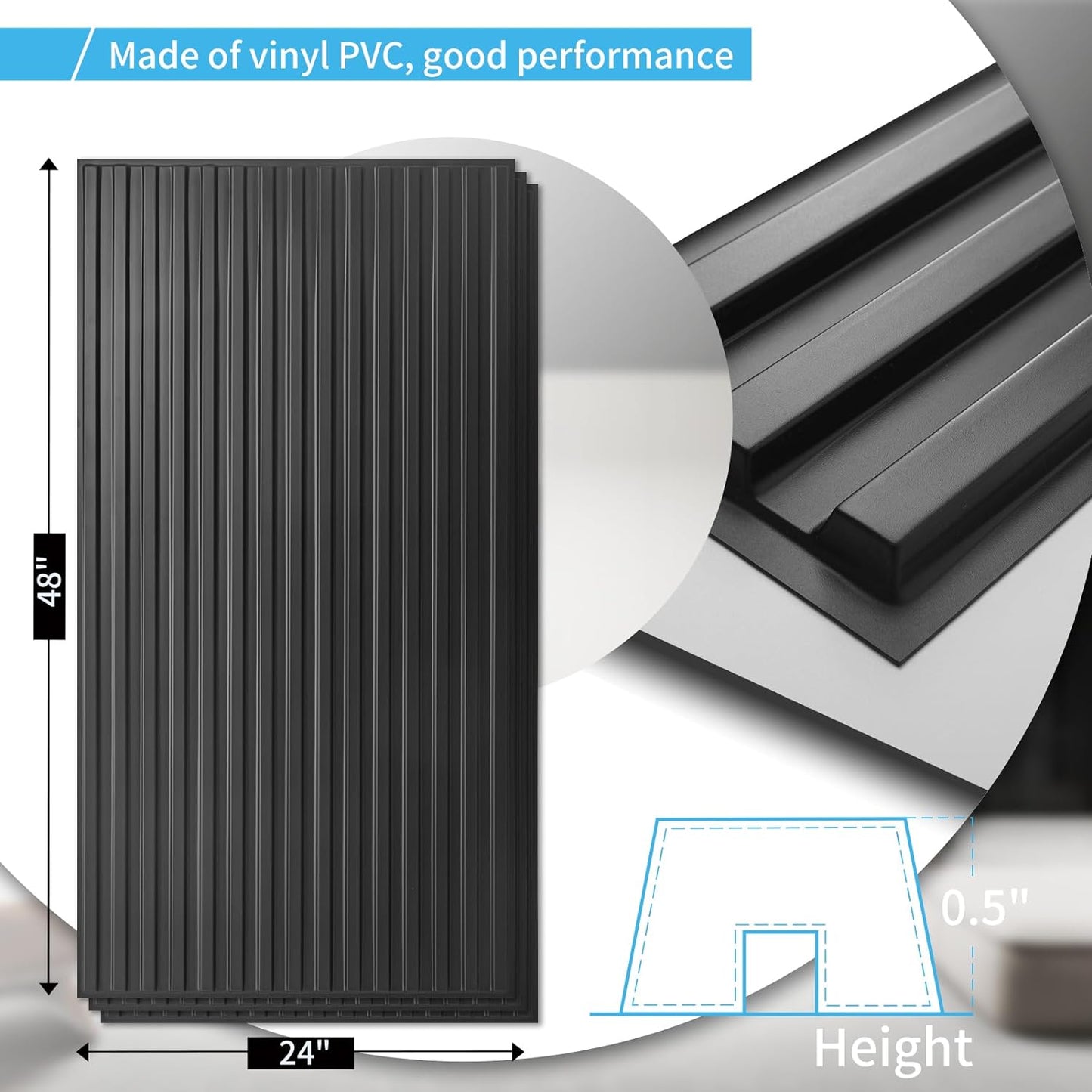 FT PVC Decorative Drop Ceiling Tiles / 24 x 48 / Oblong - Black / Set of 12