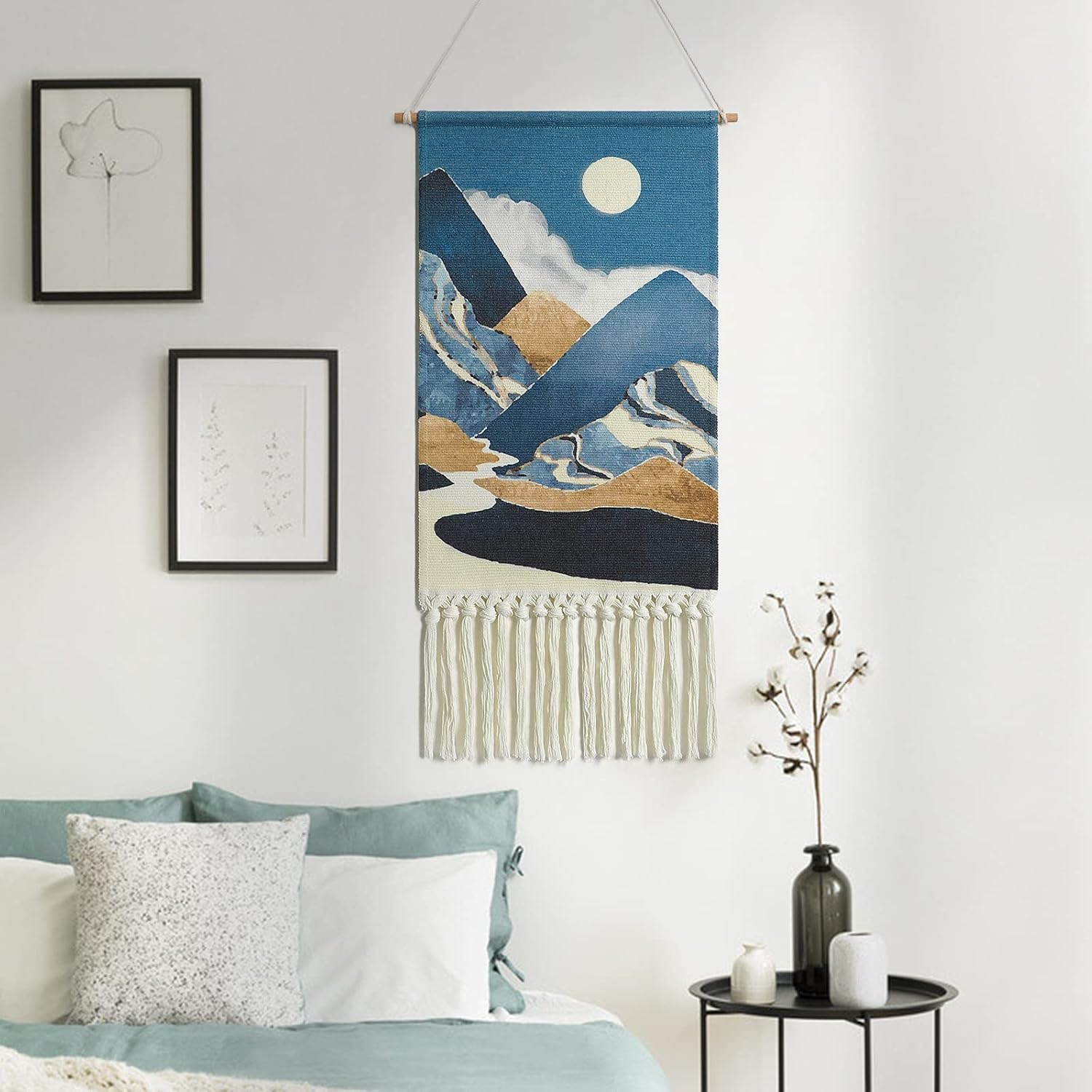 Macrame Woven Wall Hanging Tapestry Boho Wall Art Moon Mountain Chic Home Decor Bohemian Aztec