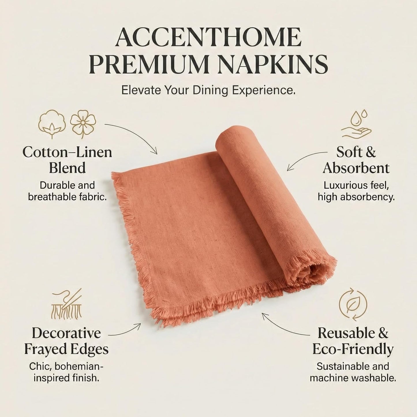 ACCENTHOME Rust Cotton Linen Napkin Set of 12 18x18 inch Dinner Napkins - Washable Soft Premium Hotel Quality Reusable