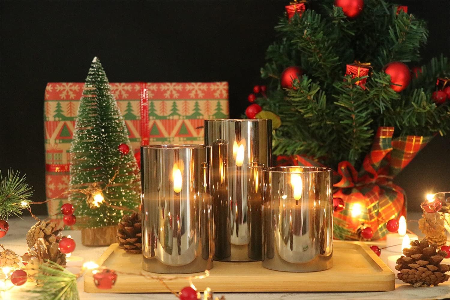 GenSwin Glass Rechargeable Flameless Candles Remote Battery Operated, Black | LED Pillar Candles, Long Lasting Real Wax