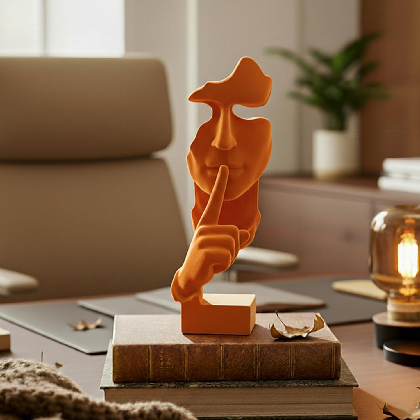 Flocked Mask Collectible Figurines Modern Abstract Art Statue / Nospeak-orange