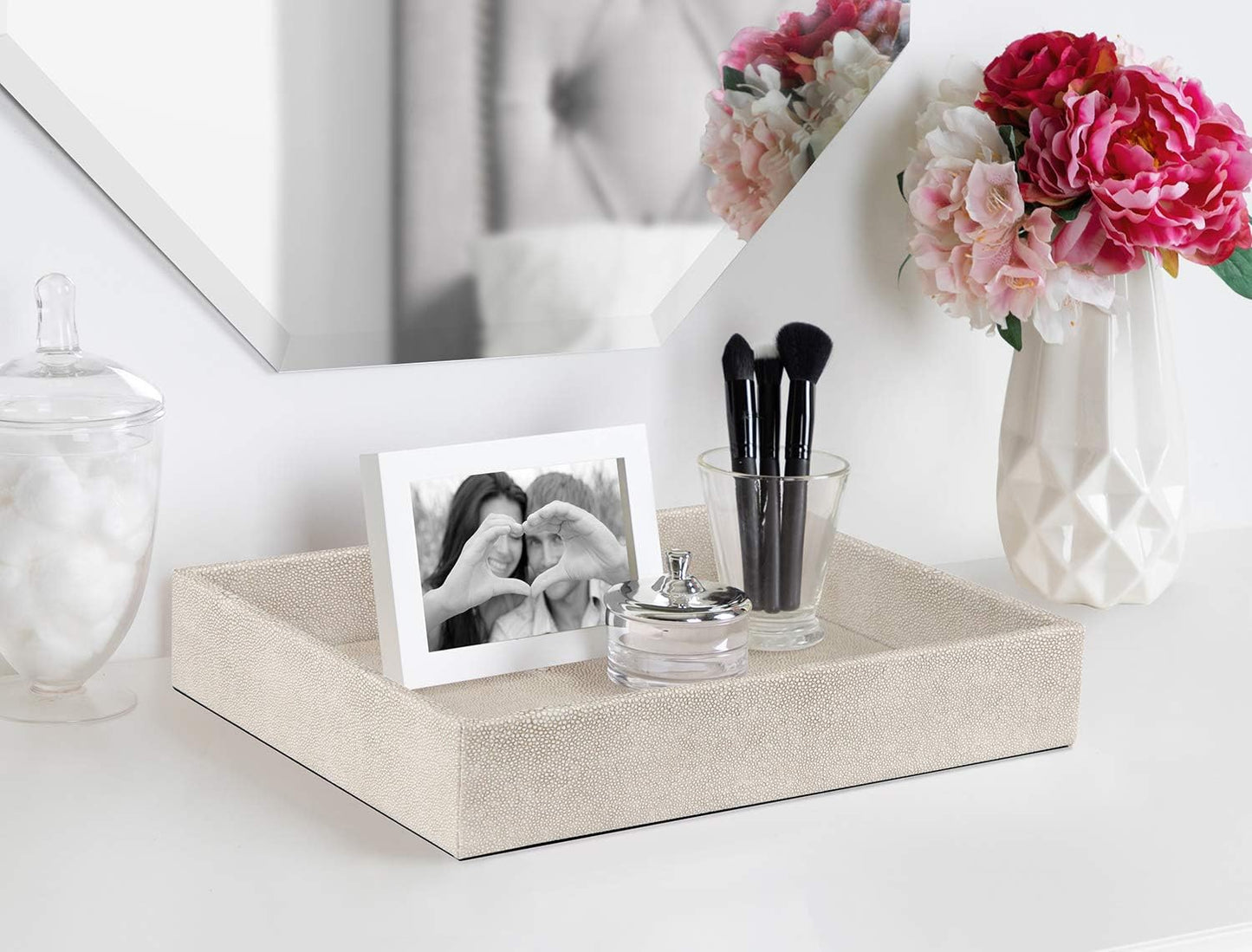 Vanity Tray / Dresser Jewelry Tray / Light Grey Shagreen / 10.2 x 8.4 x 1.8
