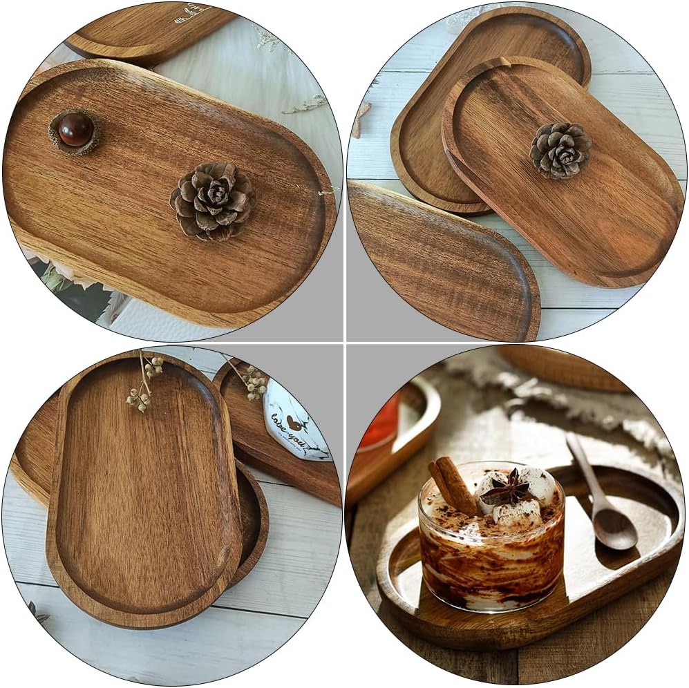Wooden Serving Trays and Platters Set Oval / Light Coffee Colorx3pcs / 20 x 11.8 x 1.5 / Cmx3pcs