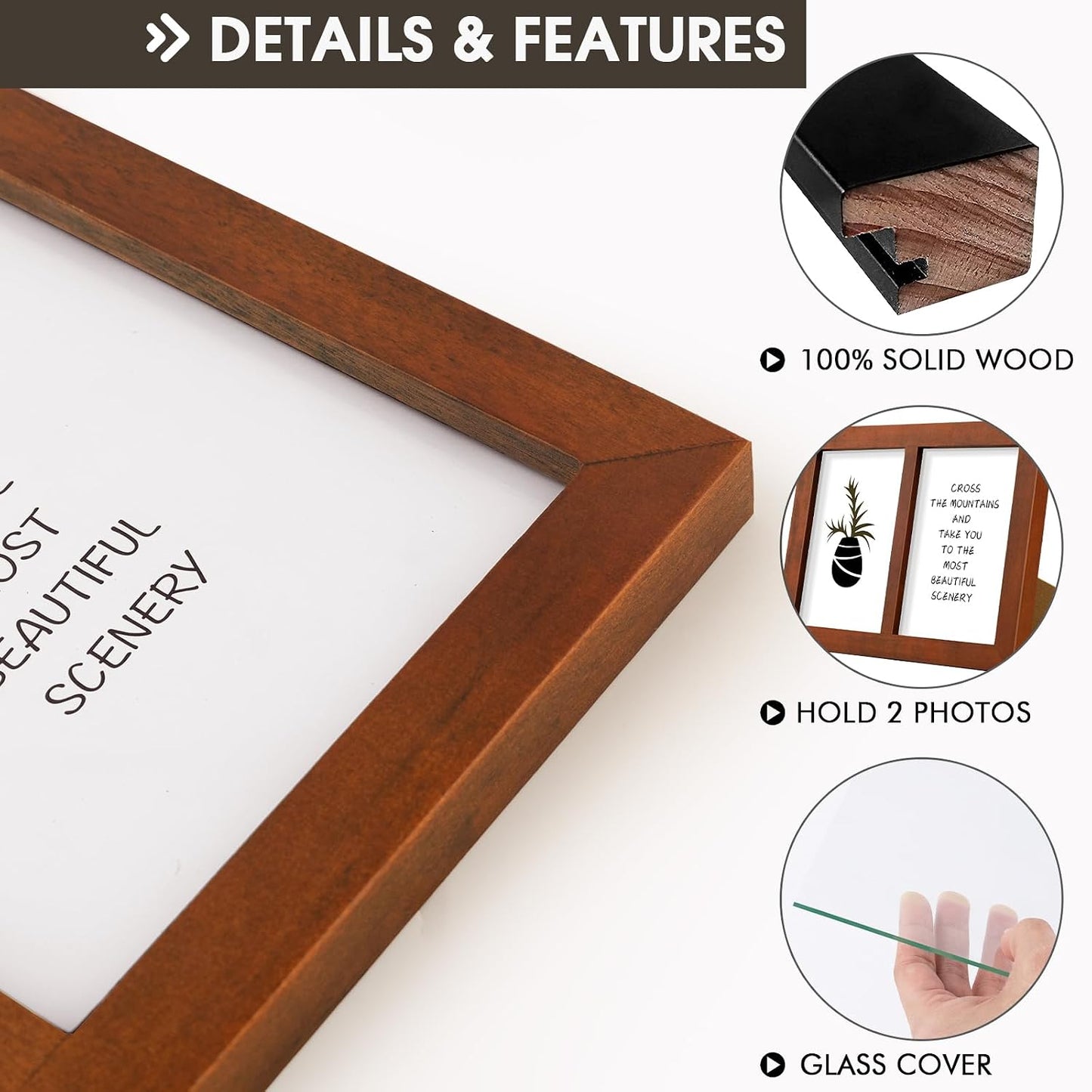 Golden State Art, 4x6 Double Picture Frame, Displays Two 4x6 Photos(Brown) | Solid Wood- Real Glass For Tabletop Or
