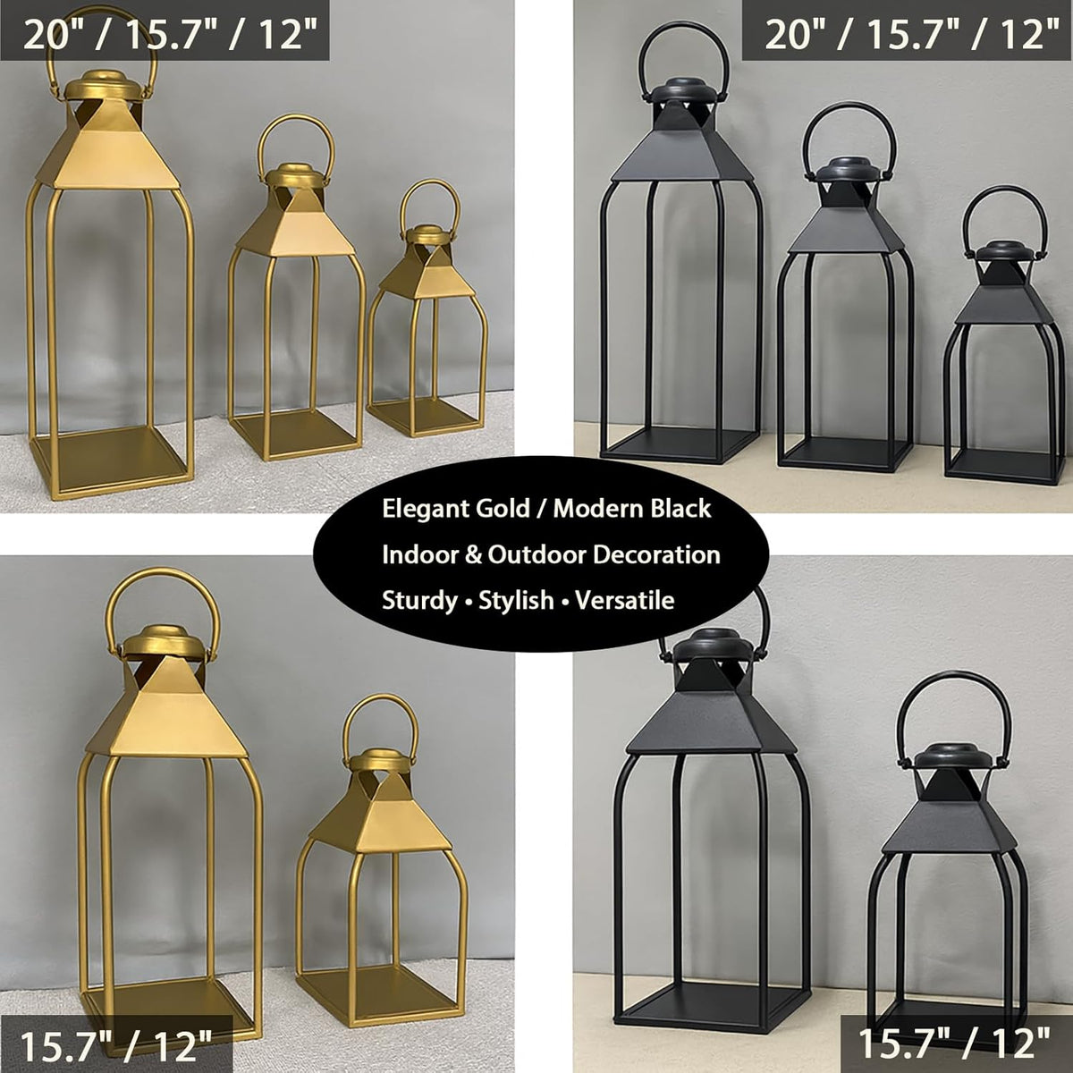 Decorative Metal Lanterns Indoor Outdoor, Candle Holder for Porch, Patio, Fireplace, Floor, Wedding, Christmas, Fall