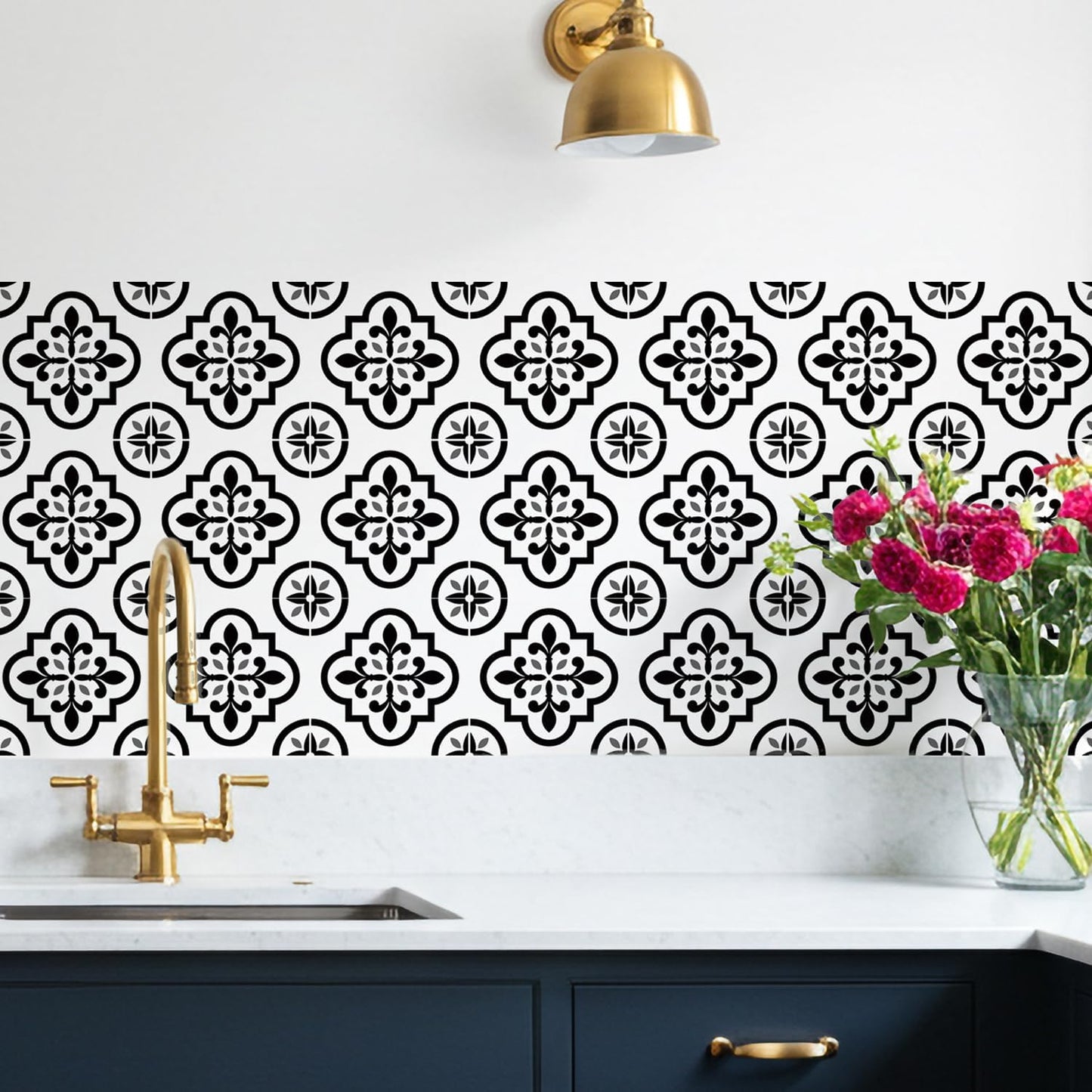 White Peel and Stick Tiles / Black / 5.9 Inch / Set of 16