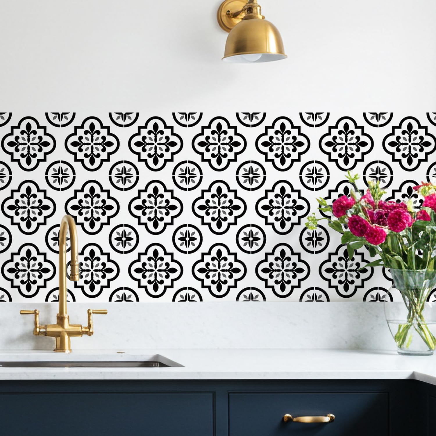 White Peel and Stick Tiles / Black / 5.9 Inch / Set of 16