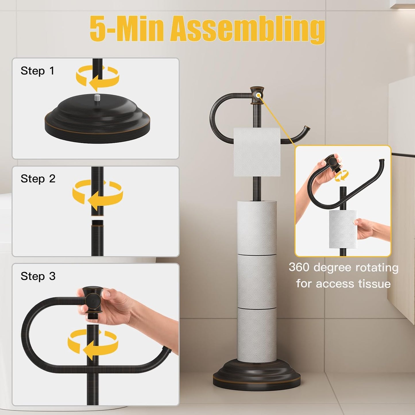 Toilet Paper Holder Floor Stand, Bathroom Freestanding Bronze | Toilet Tissue Roll Holder, Free Standing Rack with