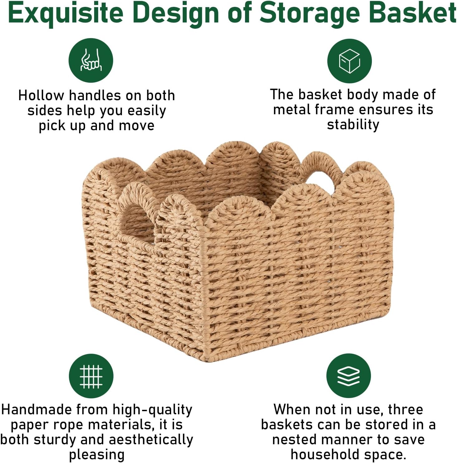 Scalloped Wicker Baskets / Yellow