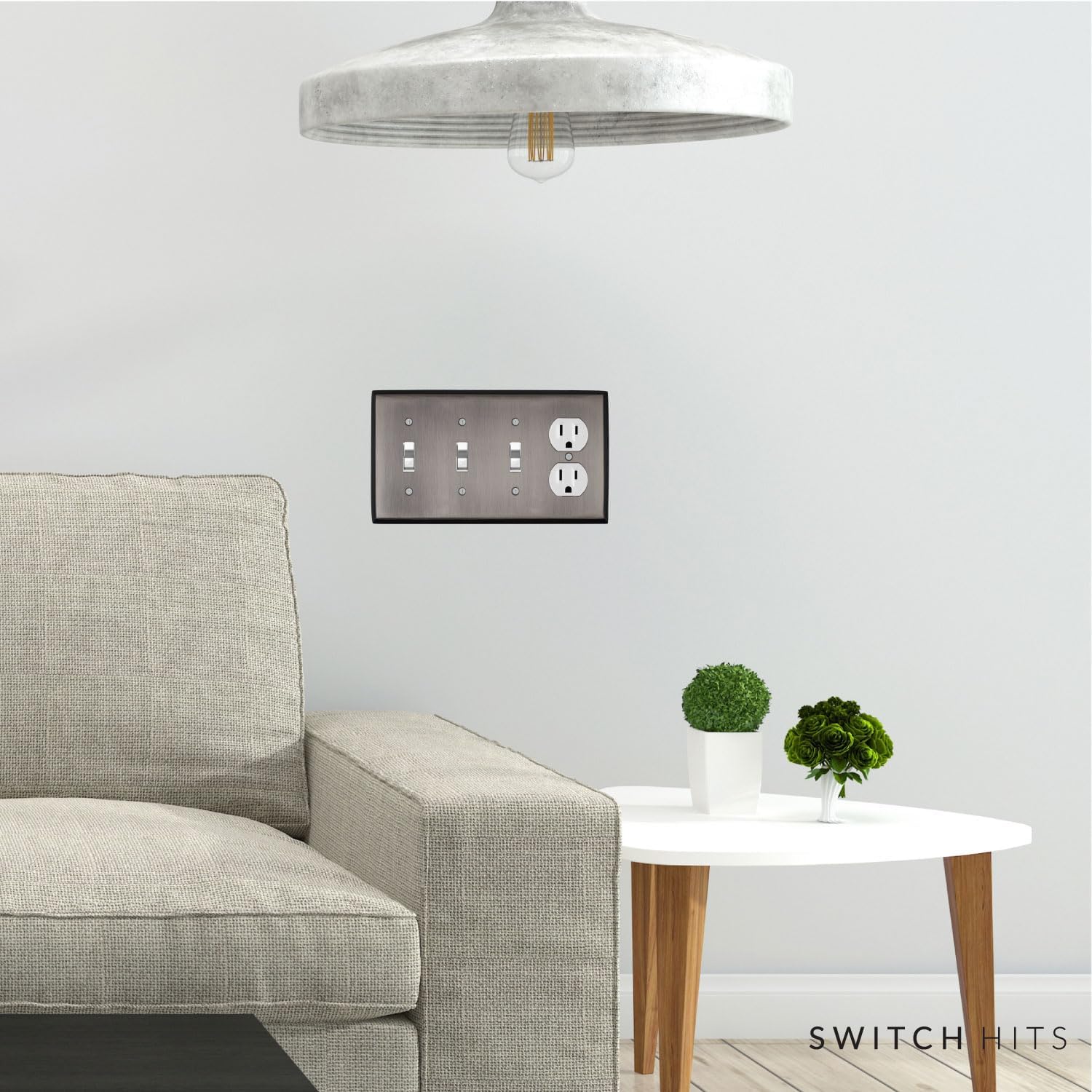 Antique Pewter Outlet Wall Plate | 3 Toggle - 1 Duplex | 8.25" x 4.5" | Hand-Polished Brass Construction | Electrical