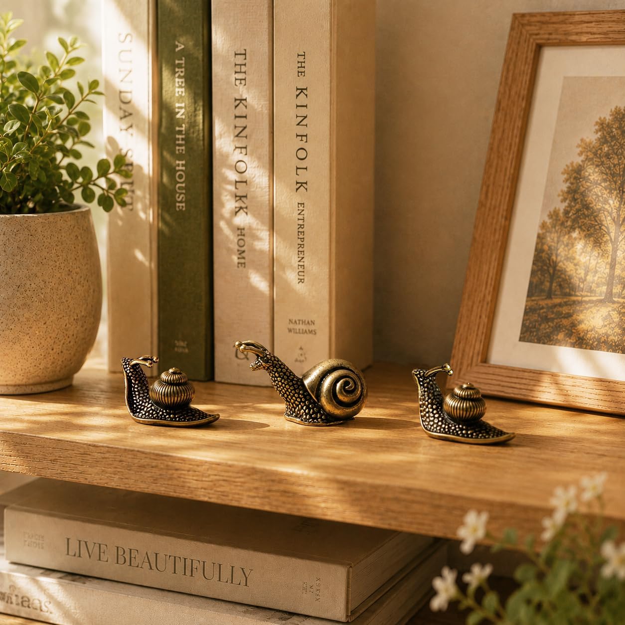 Vintage Mini Copper Snail Figurines for Desk / Set of 3