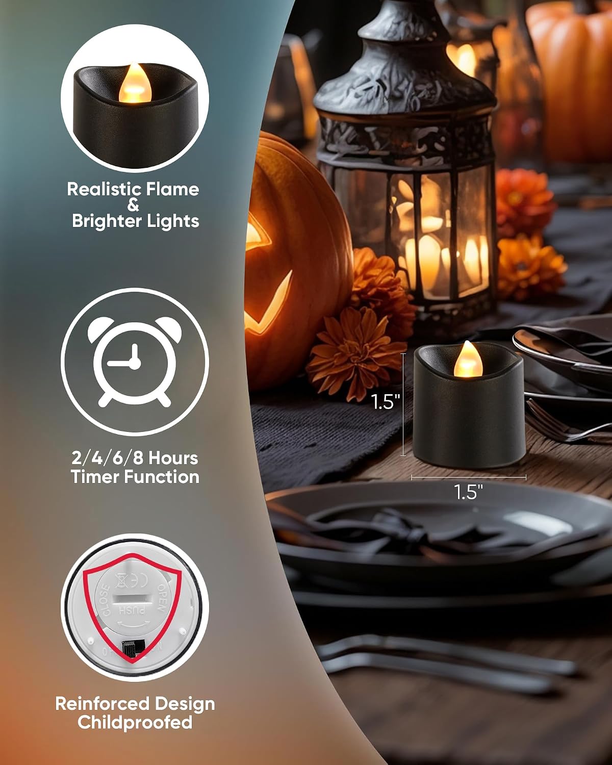 Homemory Black Flameless LED Votive Tealight Candles & Timer Remote, 24Pack | Battery operated, 400+ hour runtime