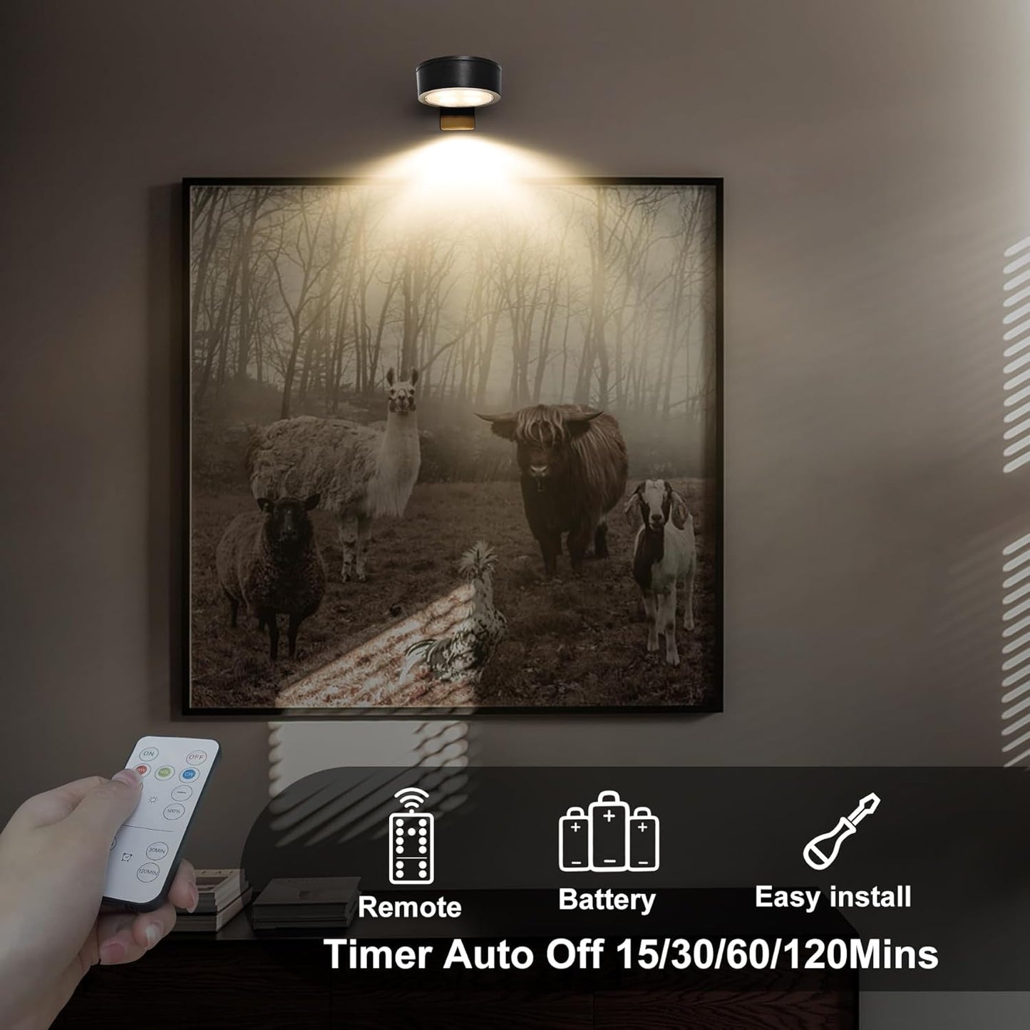 6-Pack Battery Operated Picture Light Magnetic Painting Light with 3 Lighting Modes,Remote and Dimmable Timer Art