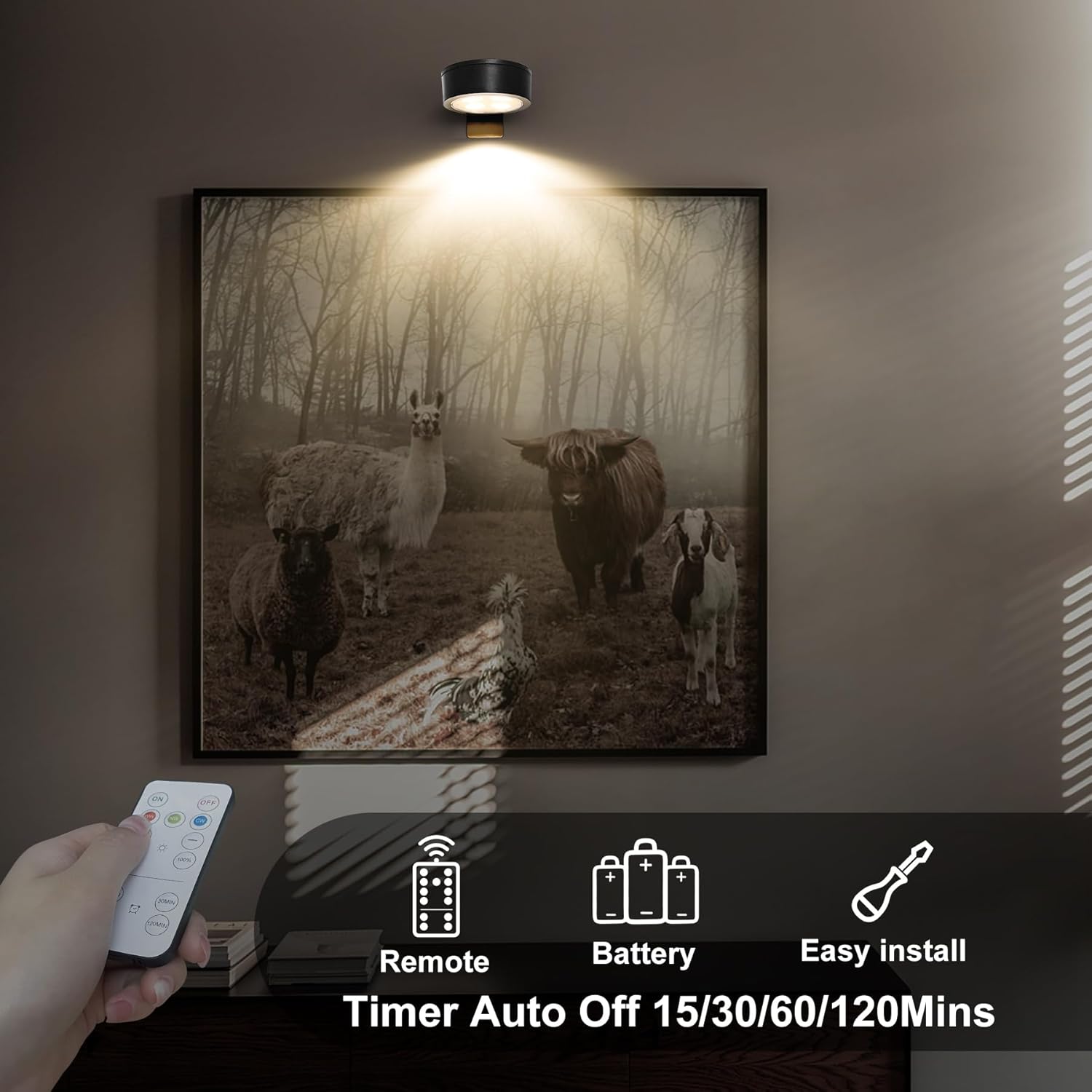 6-Pack Battery Operated Picture Light Magnetic Painting Light with 3 Lighting Modes,Remote and Dimmable Timer Art