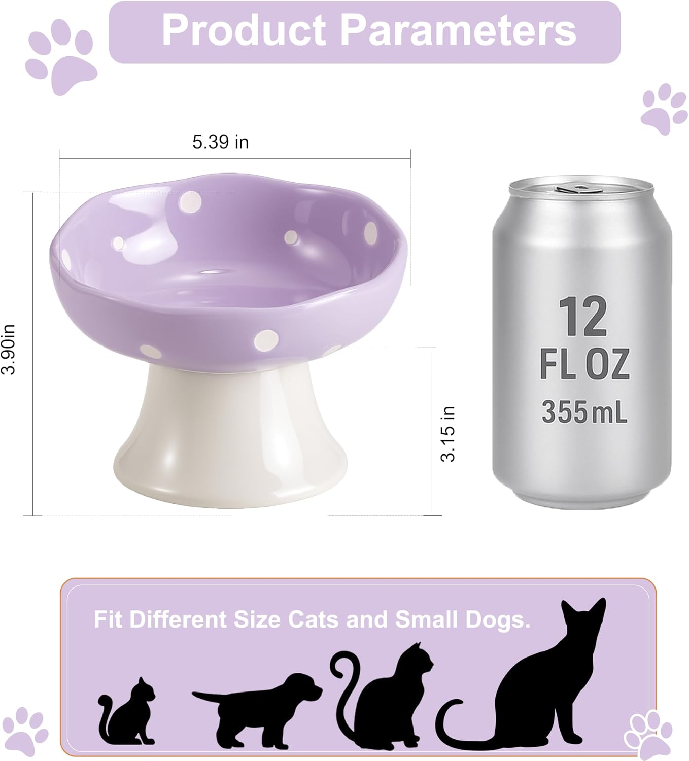Elevated Ceramic Bowl for Cats / Purple