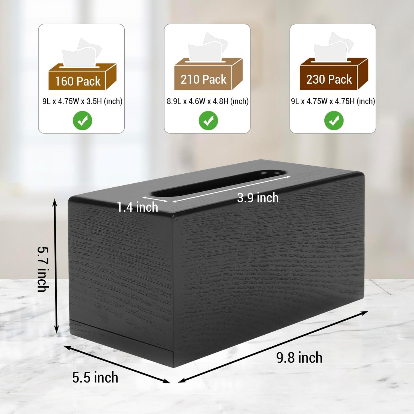 Modern Grain Tissue Box Cover / Black Wood