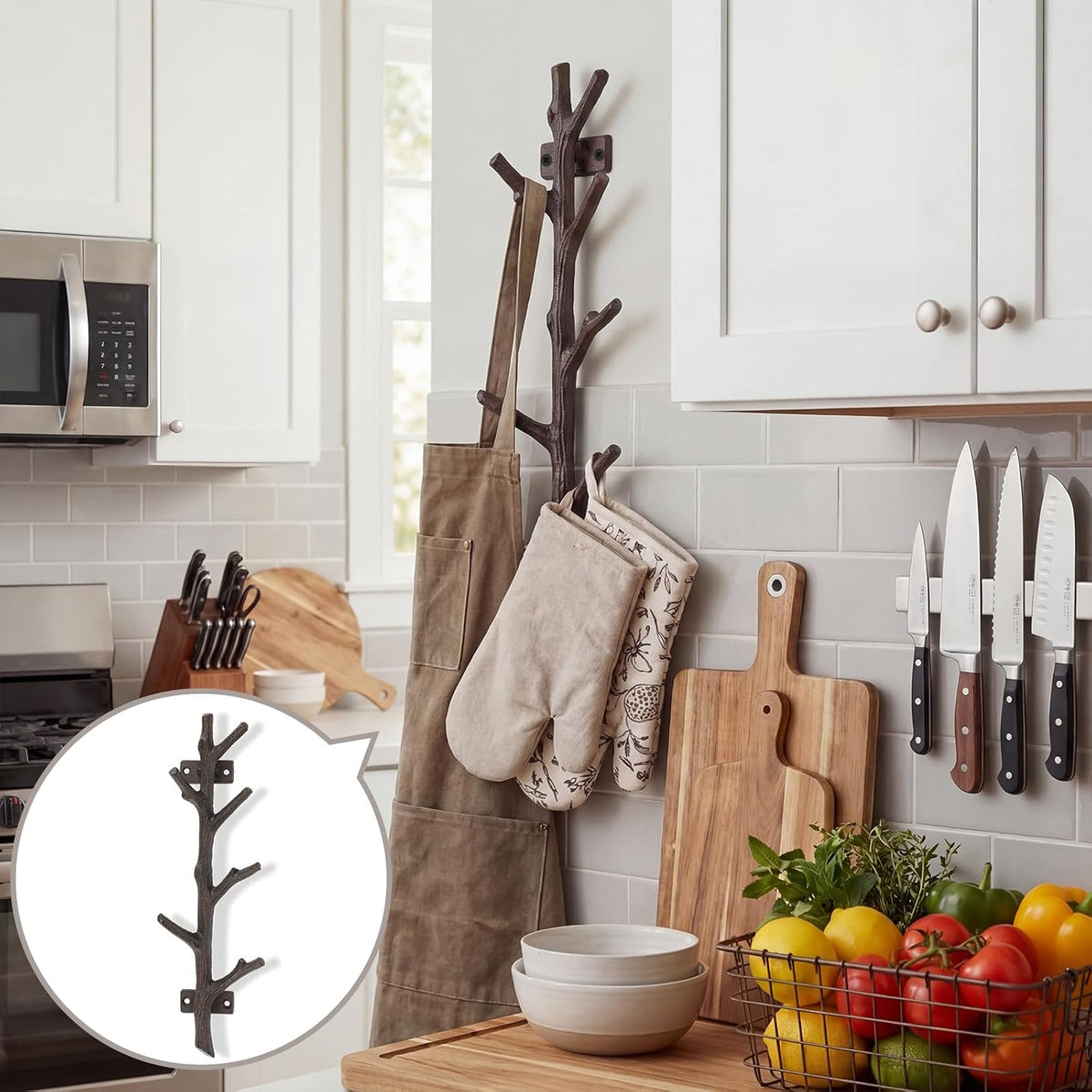 12" Cast Iron Tree Branch Vertical Coat Hat Rack Wall Mount Heavy Duty Decorative Coat Hook Rustic Hanger for Coats